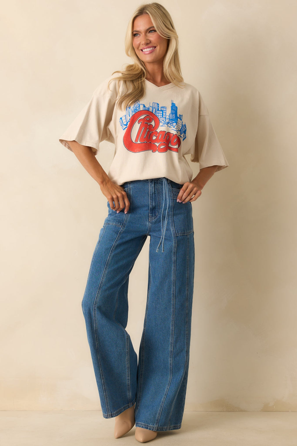 Chicago Skyline Ivory Cotton Oversized Jersey Tee