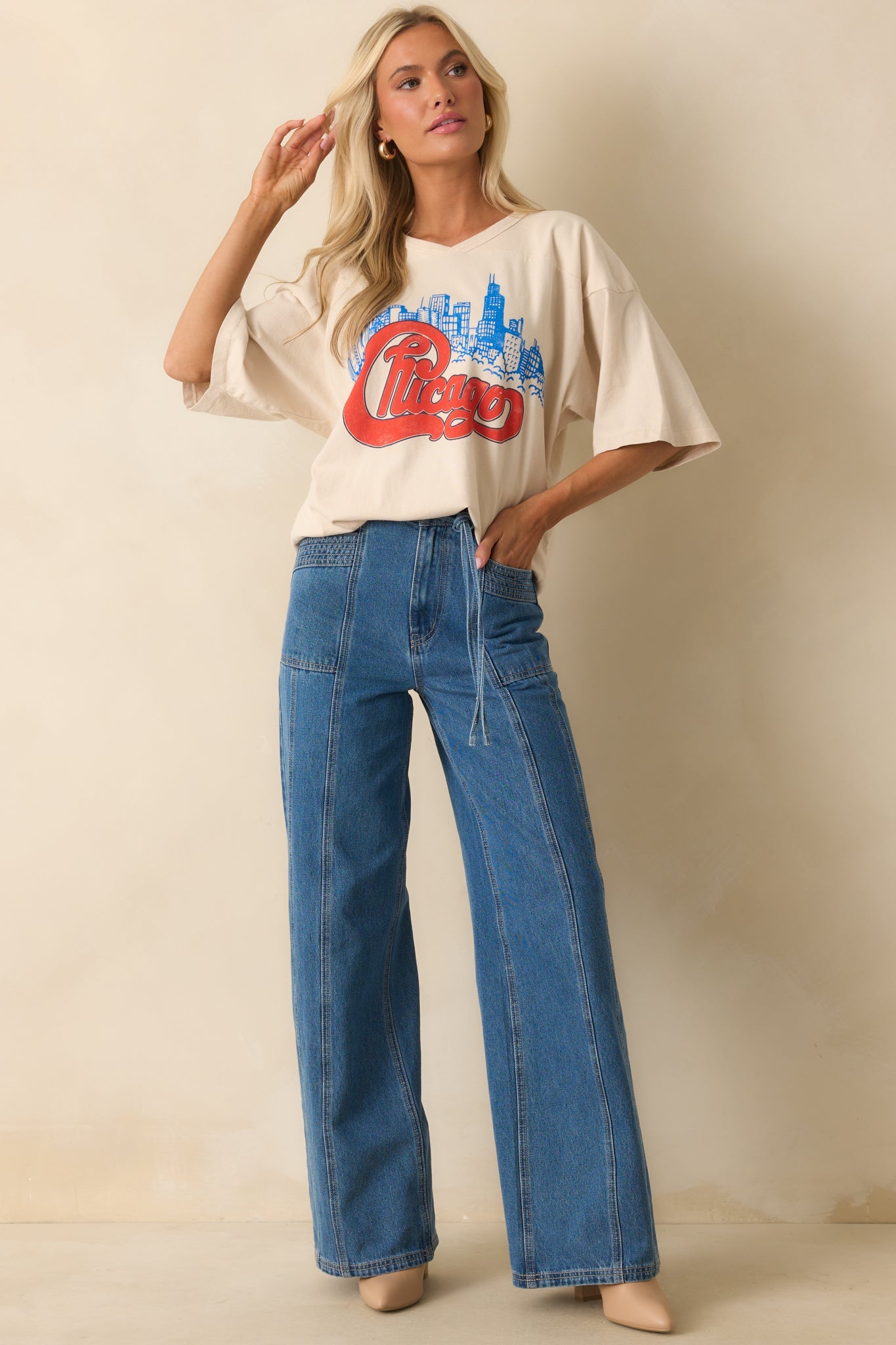 Chicago Skyline Ivory Cotton Oversized Jersey Tee