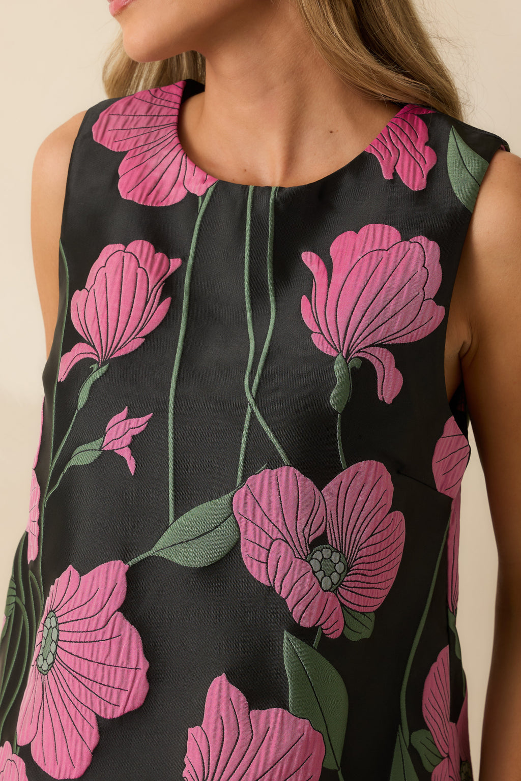 Floral Agenda Black Multi Floral Jacquard Sleeveless Top