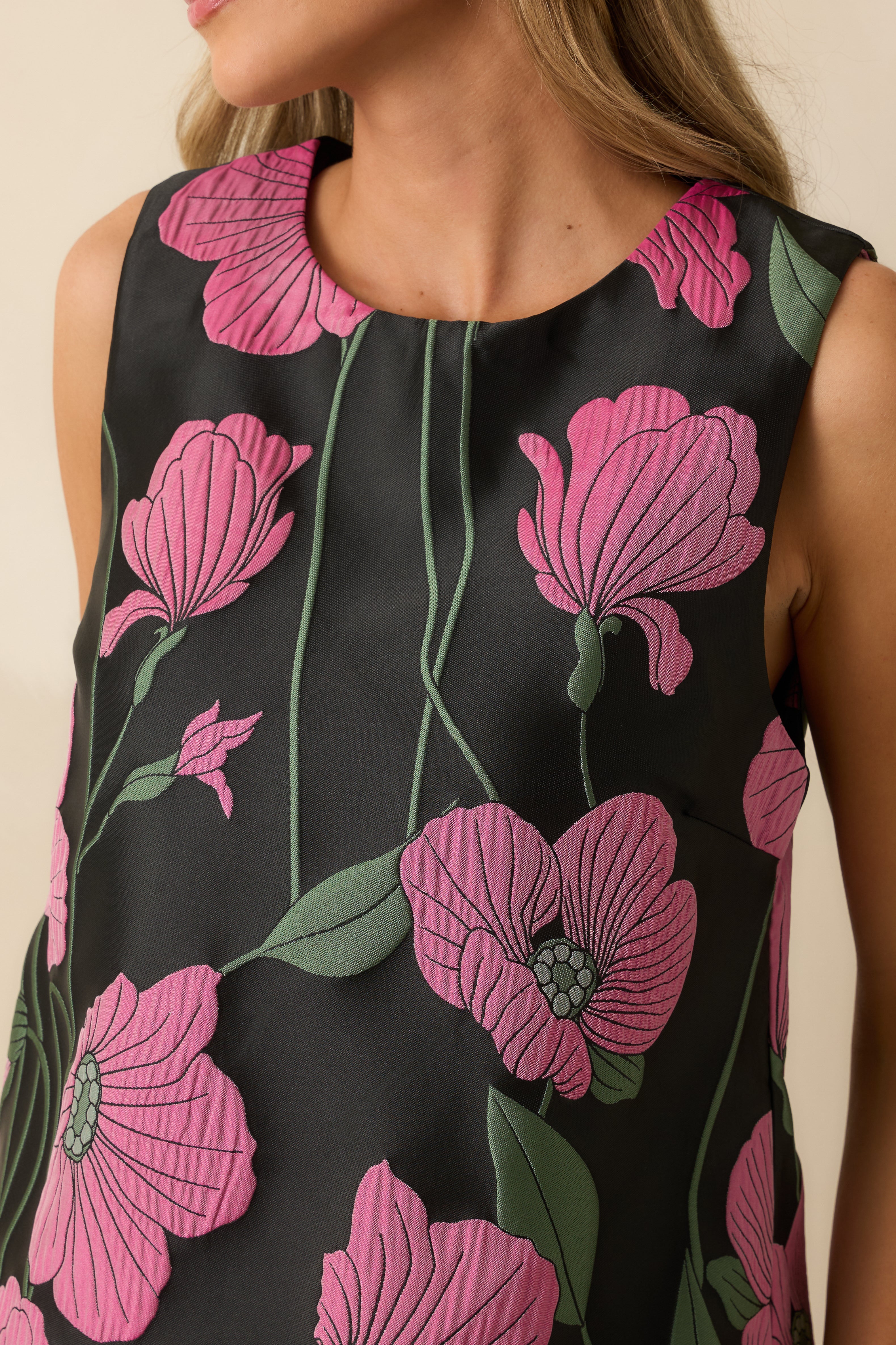 Floral Agenda Black Multi Floral Jacquard Sleeveless Top