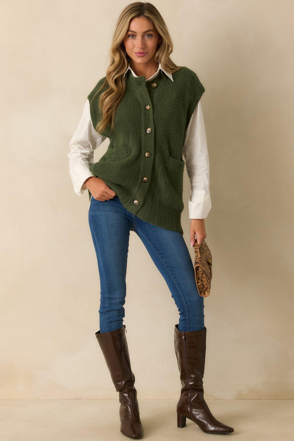 FRNCH Matcha Green Sleeveless Knit Cardigan