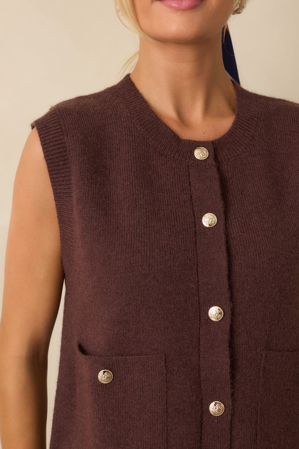 Keep Me Near Chocolate Brown Button Front Sweater Vest