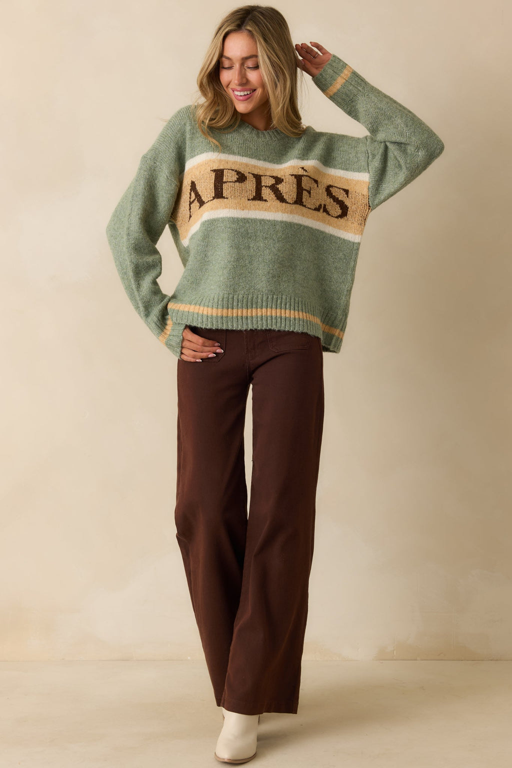 Off the Slopes Sage Green Après Knit Pullover Sweater