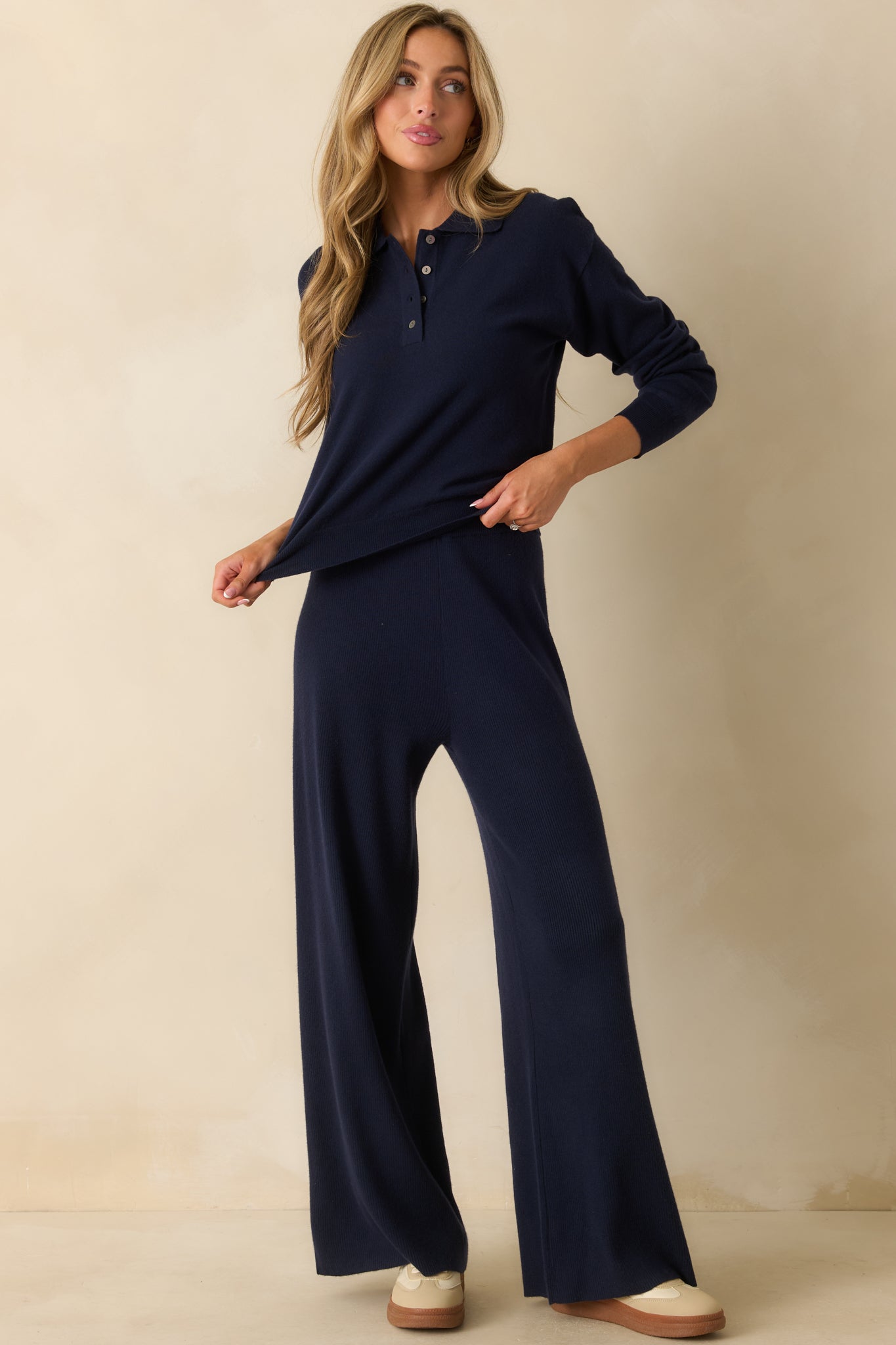 FRNCH Navy Blue Chedid Collared Sweater