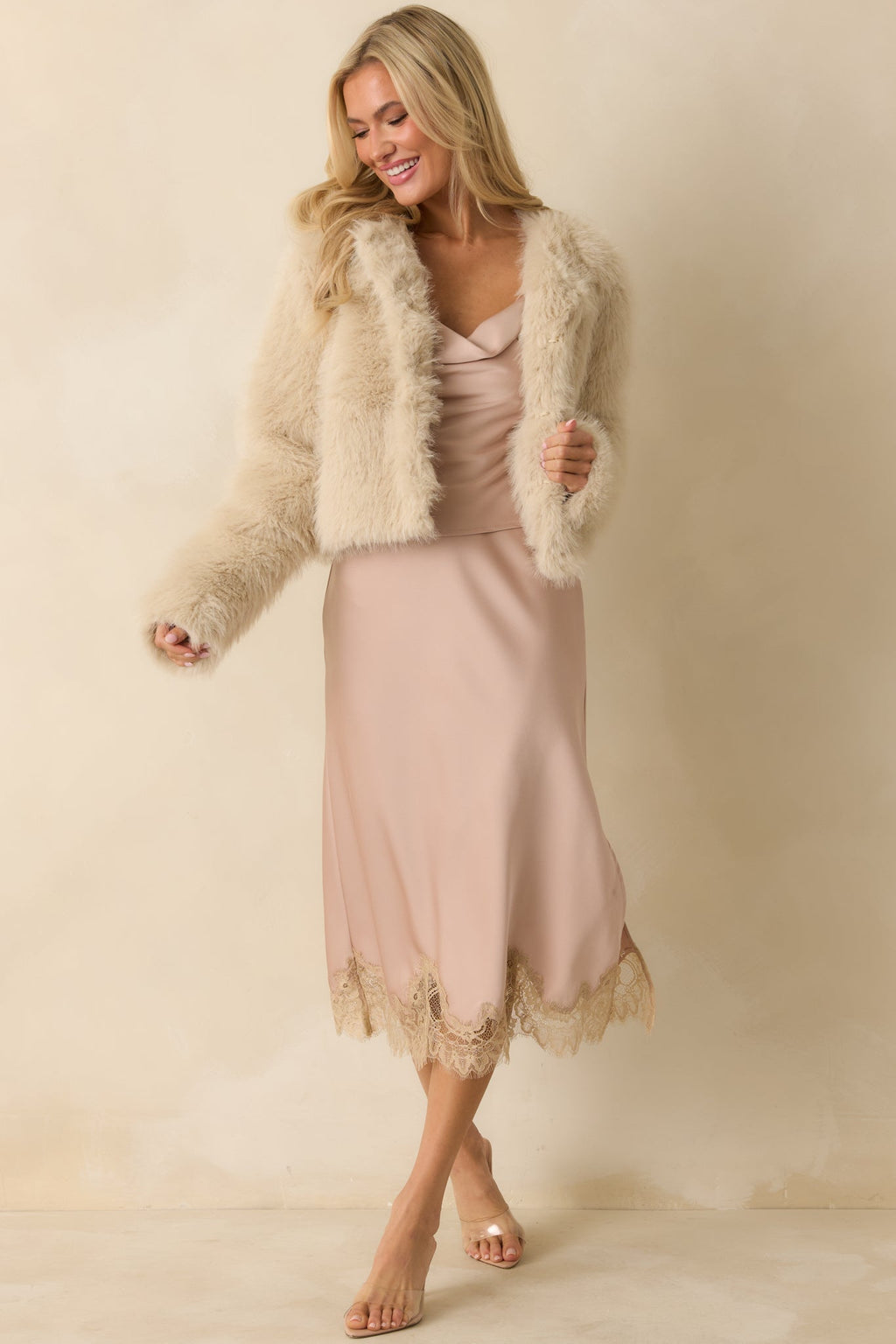 Let’s Go Already Dusty Pink Satin Cowl Neck Sleeveless Top