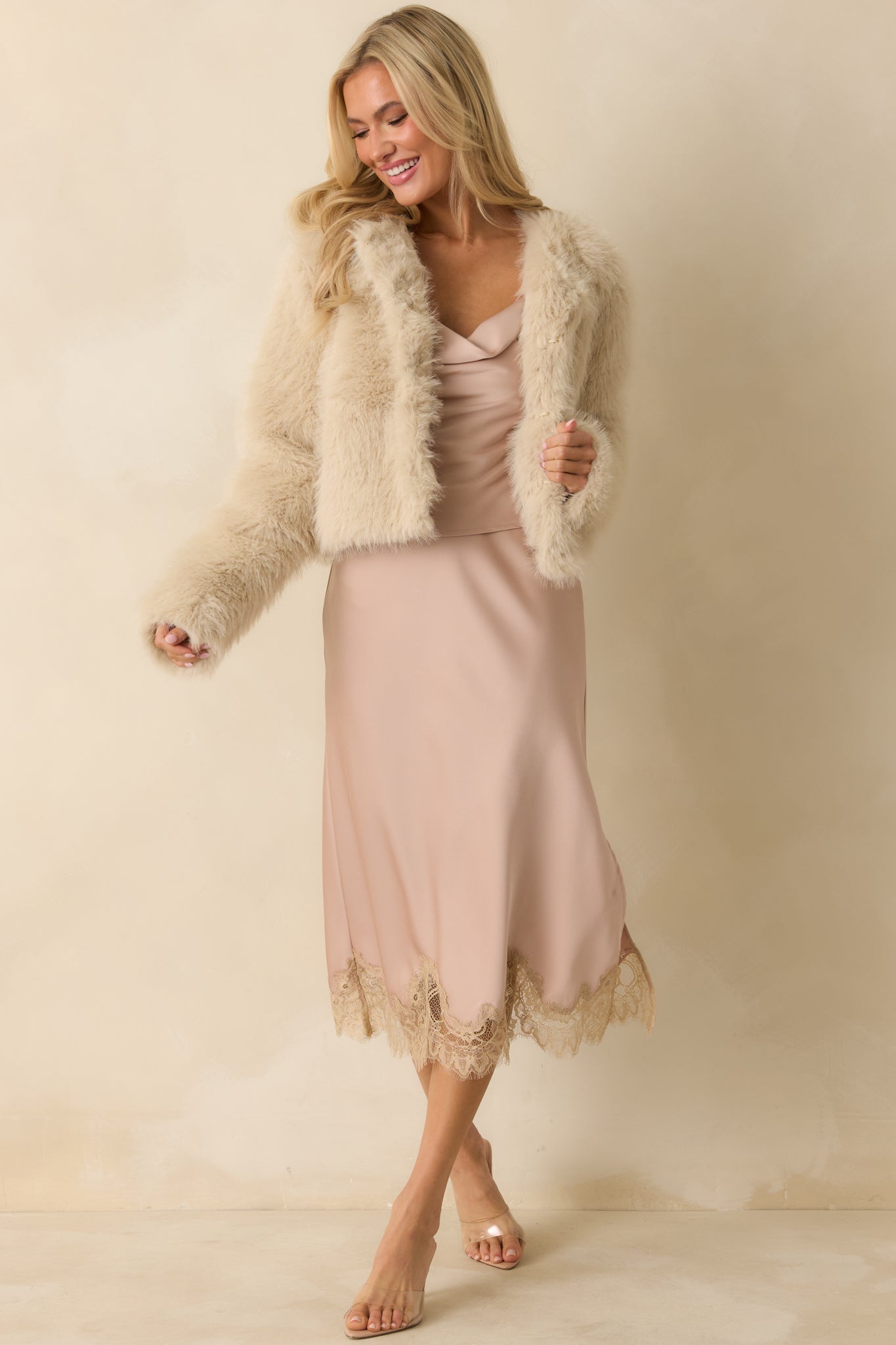 Let’s Go Already Dusty Pink Satin Cowl Neck Sleeveless Top