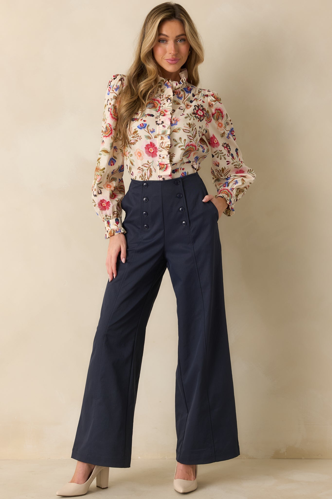 See Eye To Eye Ivory Multi Floral Cotton Button Up Top