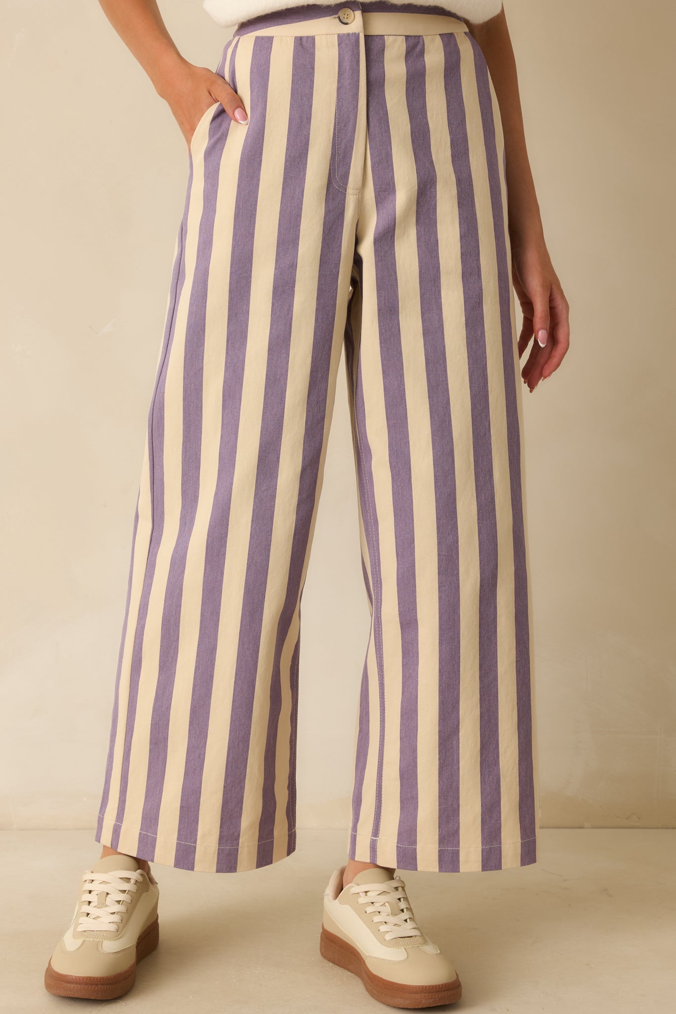 FRNCH Lilac Striped Wide Leg Austen Pants
