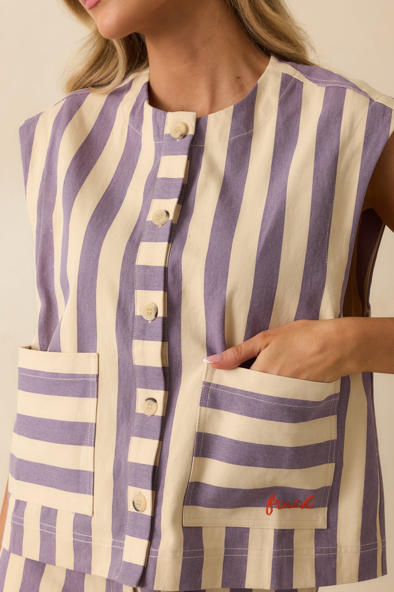 FRNCH Lilac Striped Button Up Sagan Vest