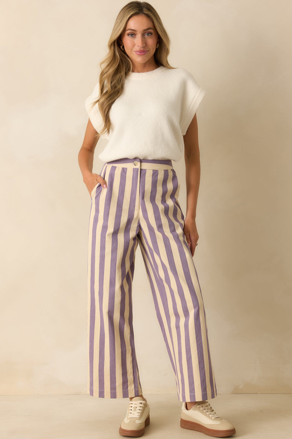 FRNCH Lilac Striped Wide Leg Austen Pants