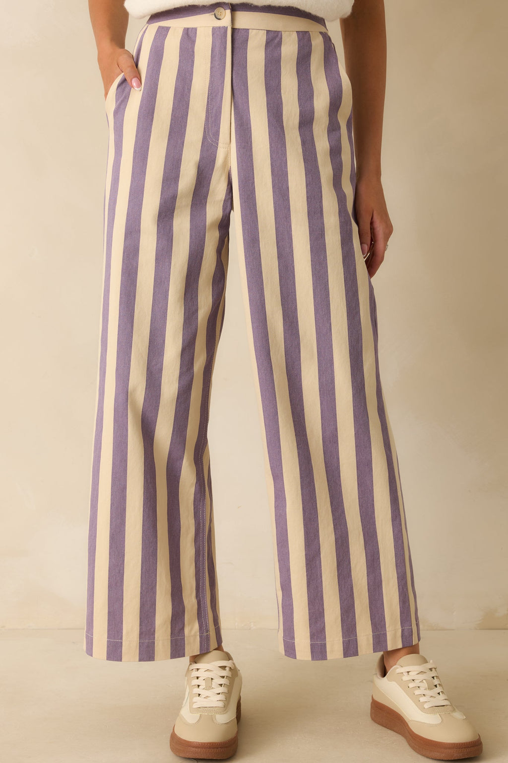 FRNCH Lilac Striped Wide Leg Austen Pants