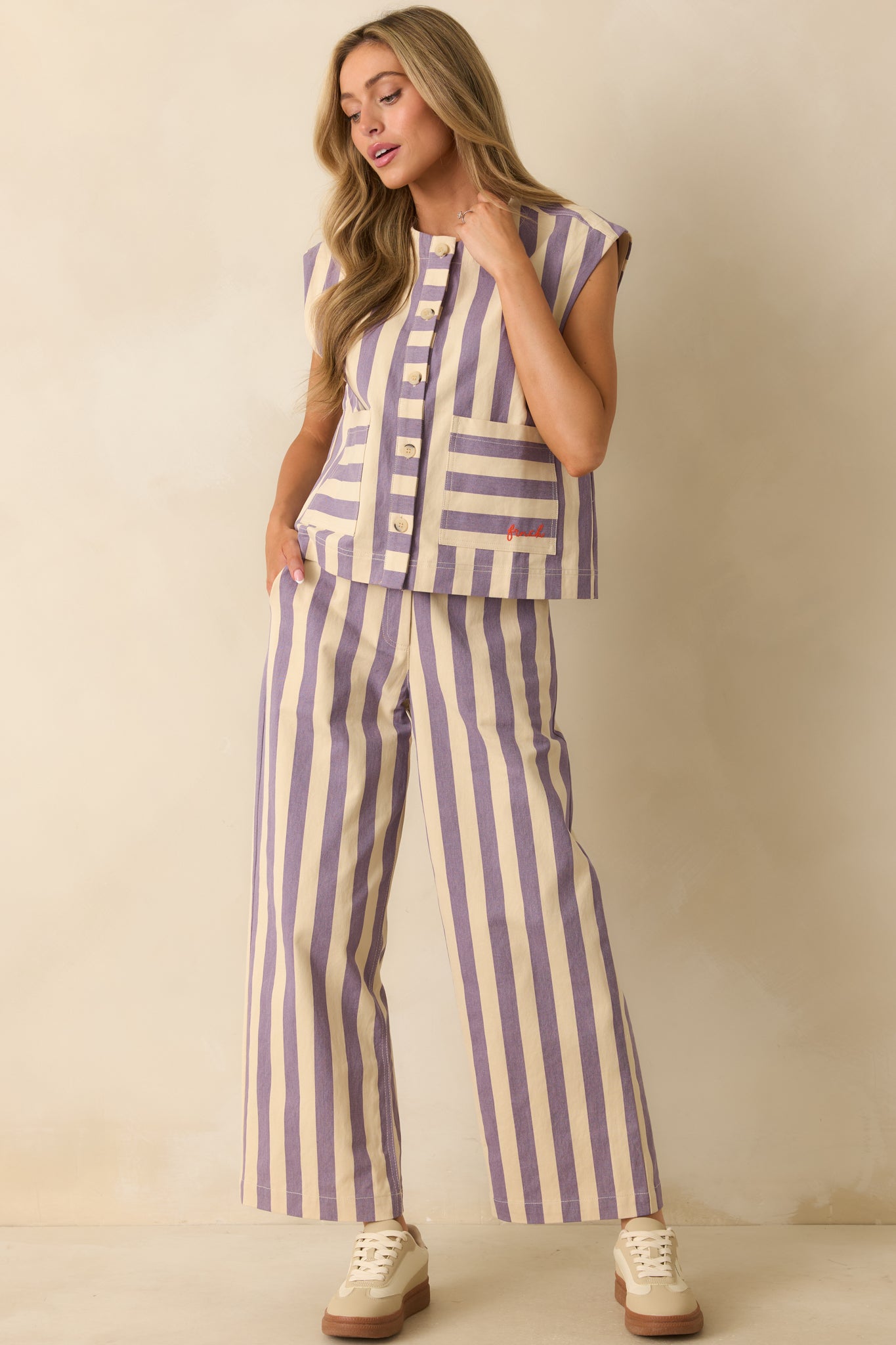 FRNCH Lilac Striped Button Up Sagan Vest