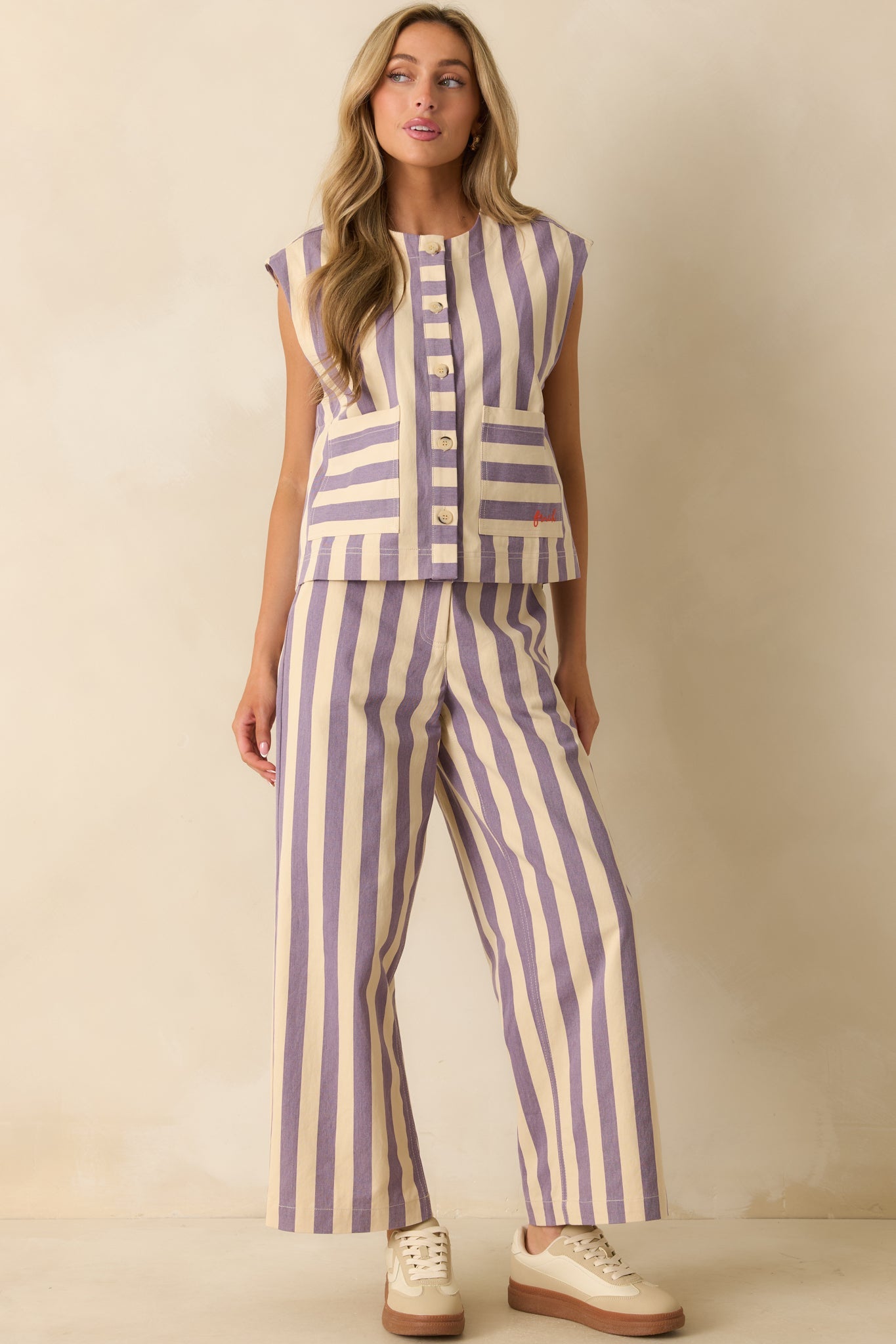FRNCH Lilac Striped Button Up Sagan Vest