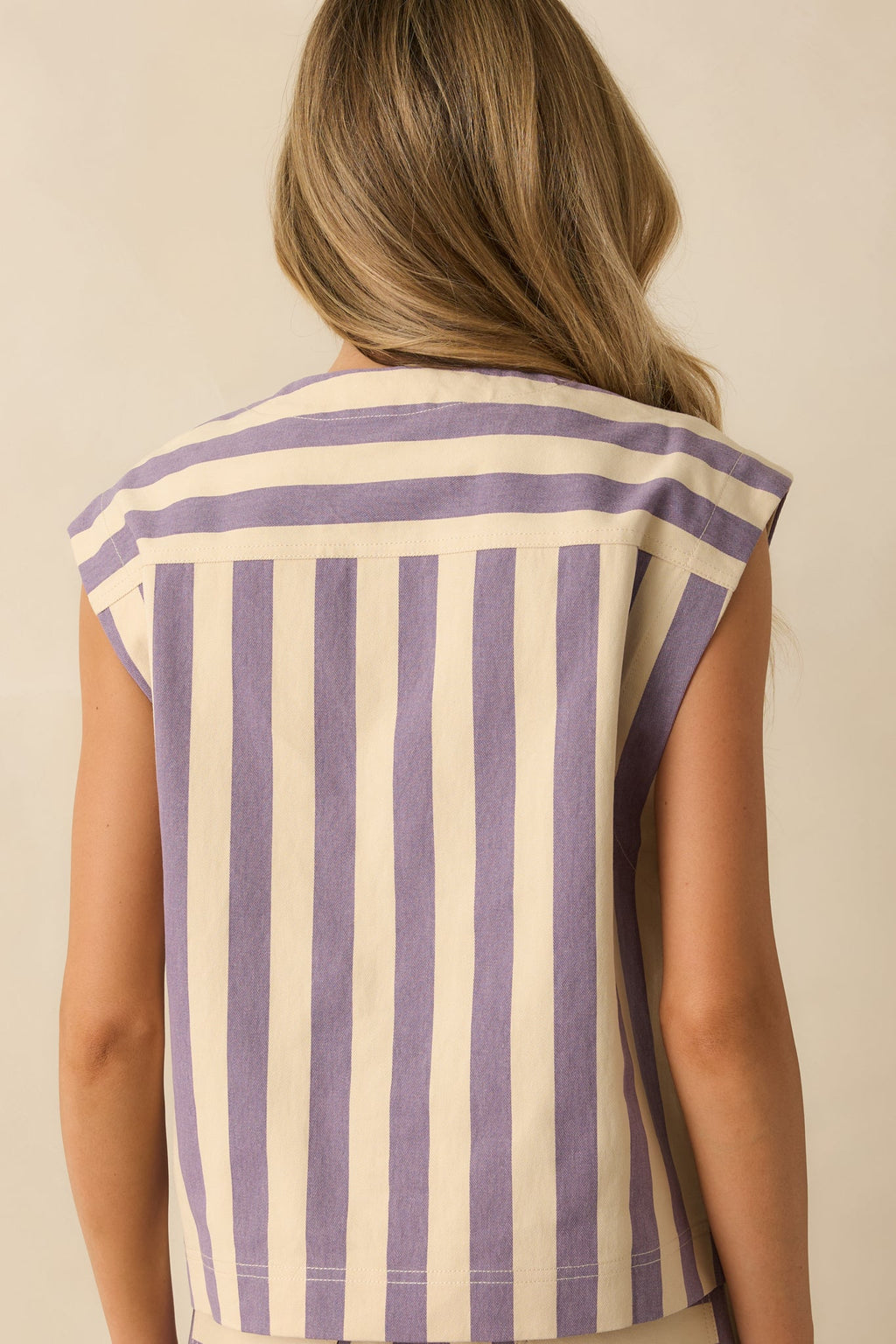 FRNCH Lilac Striped Button Up Sagan Vest