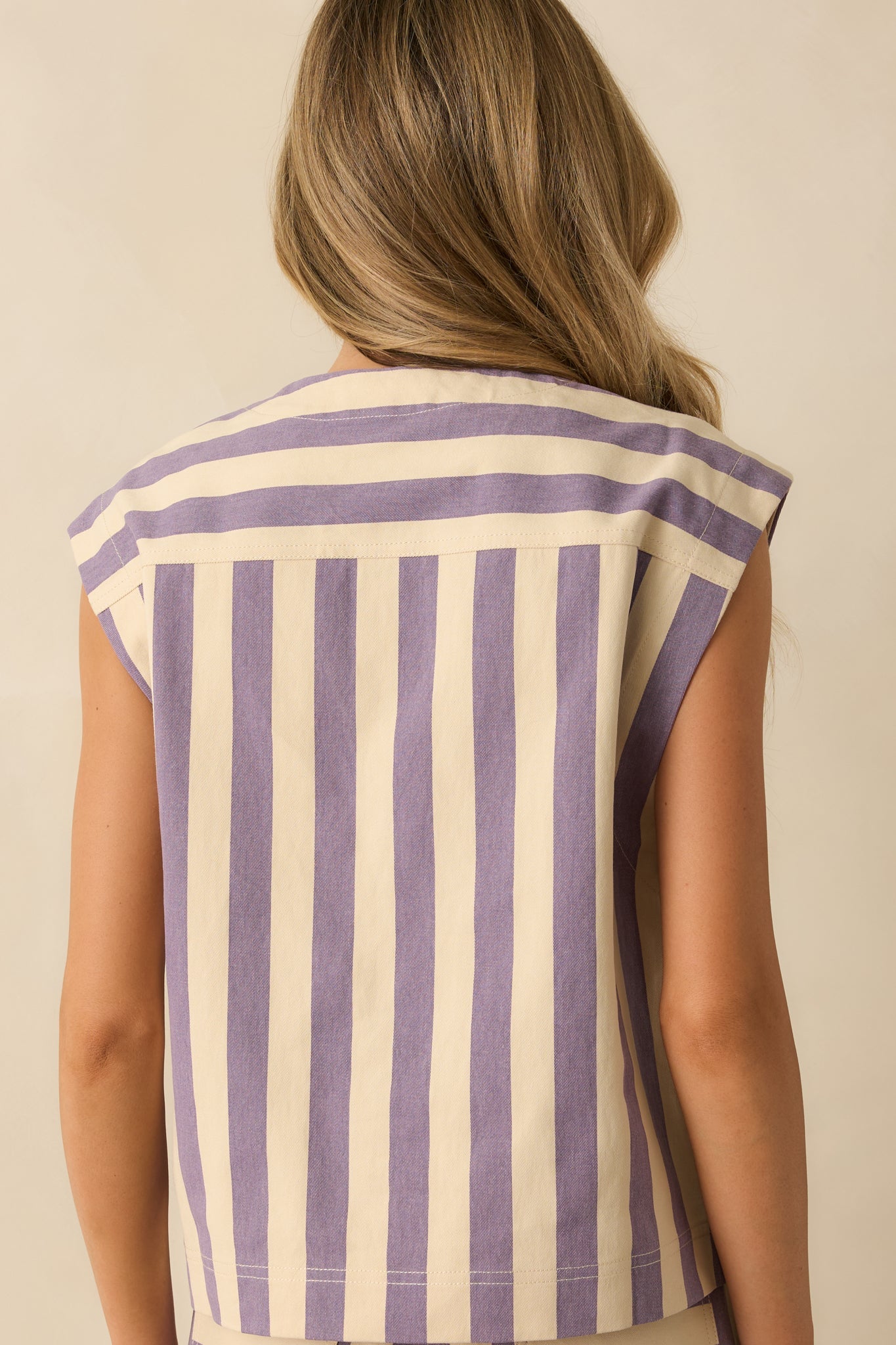 FRNCH Lilac Striped Button Up Sagan Vest