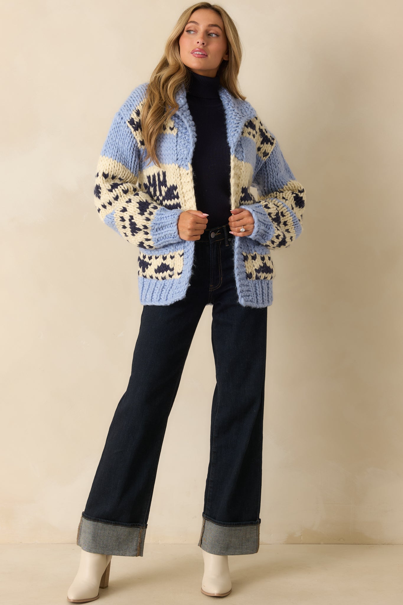 All Knit Together Blue Multi Chunky Knit Cardigan
