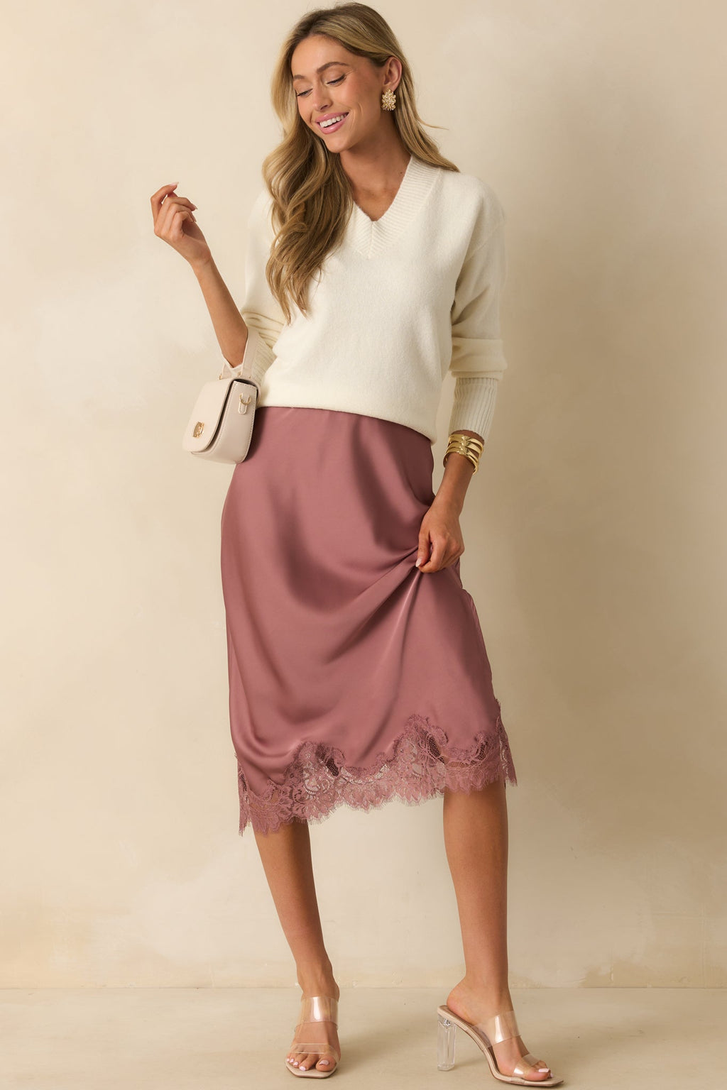 What’s Your Story Ivory Knit Long Sleeve V-Neck Sweater