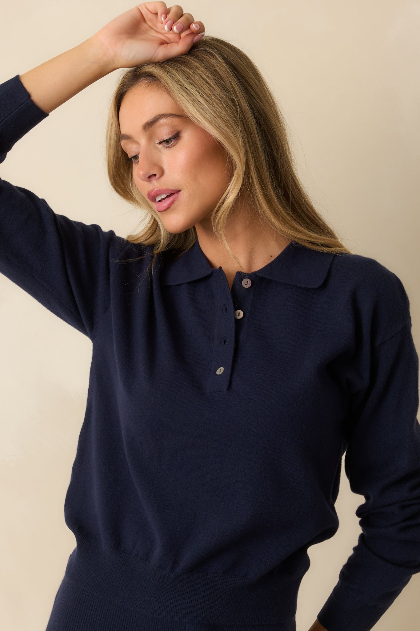 FRNCH Navy Blue Chedid Collared Sweater