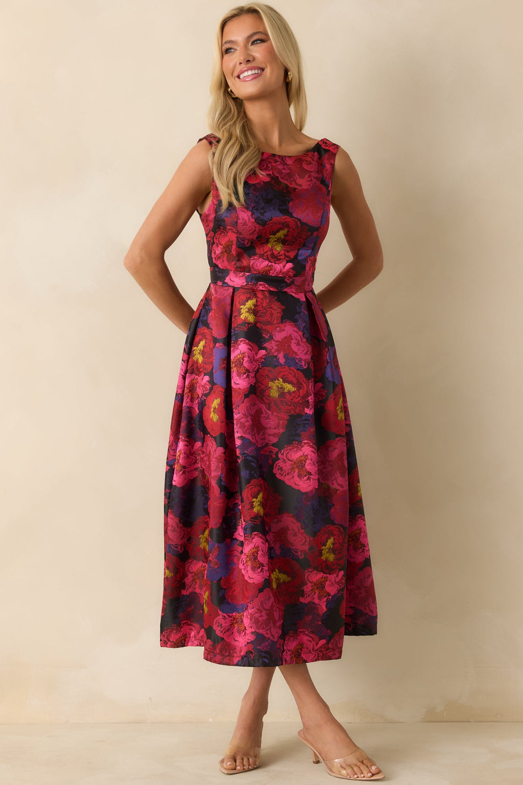 Made You Blush Magenta Pink Multi Floral Jacquard Maxi Dress