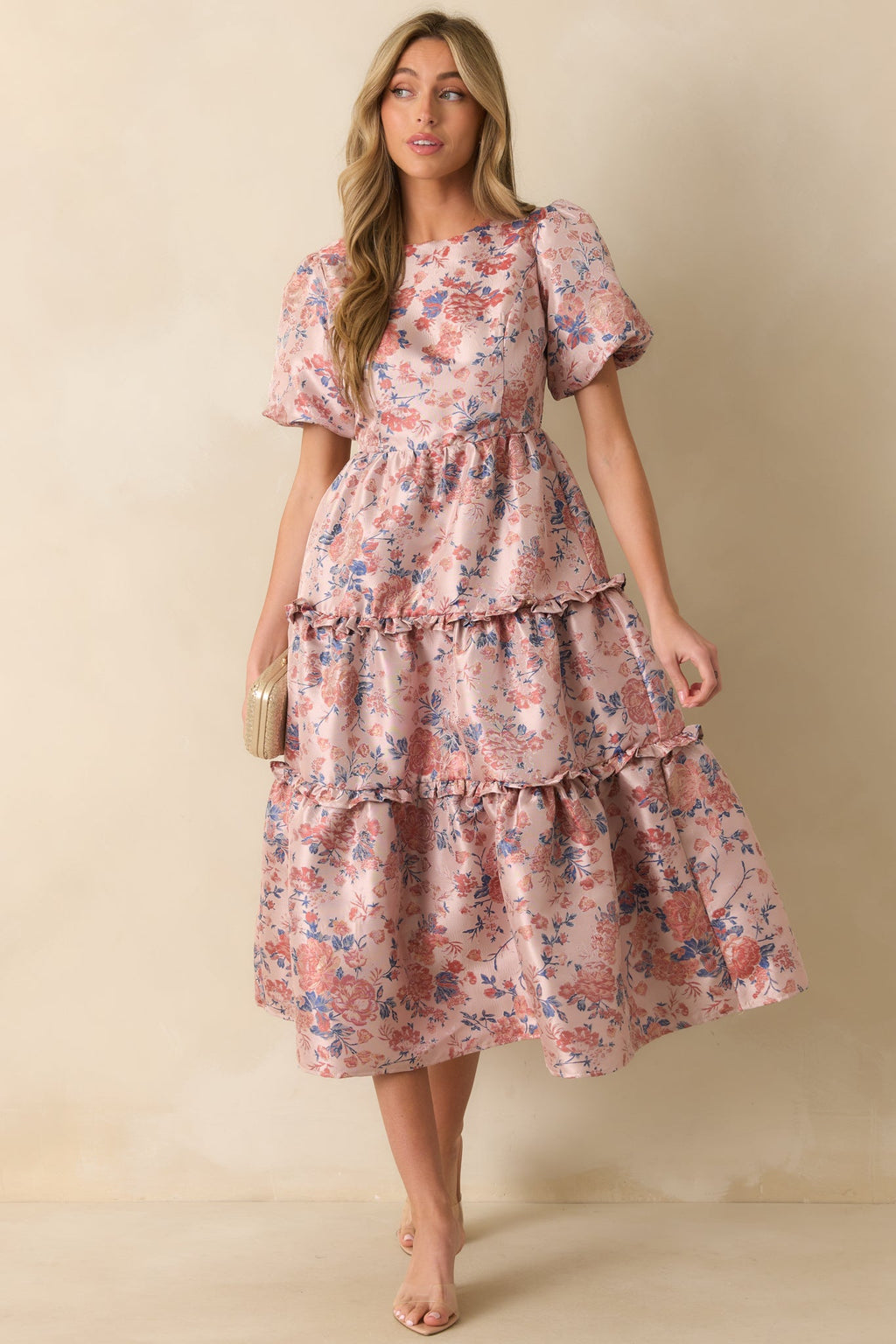 Follow My Lead Mauve Floral Jacquard Midi Dress