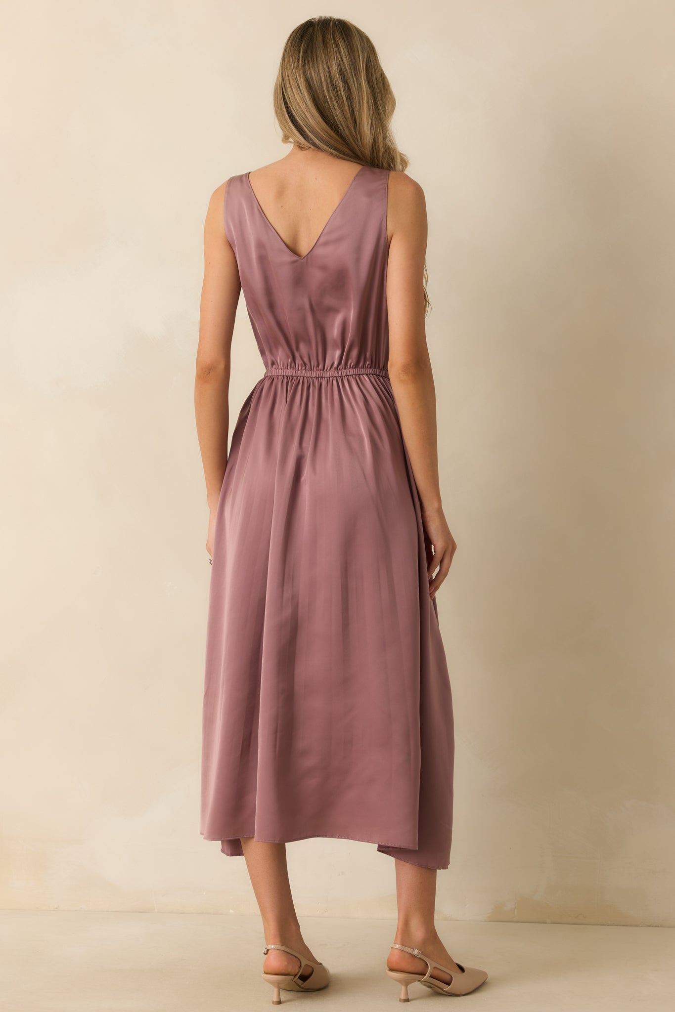 Take A Little Time Mauve Knit Sweater Satin Maxi Dress Set