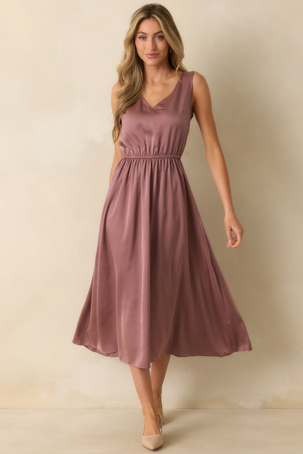 Take A Little Time Mauve Knit Sweater Satin Maxi Dress Set
