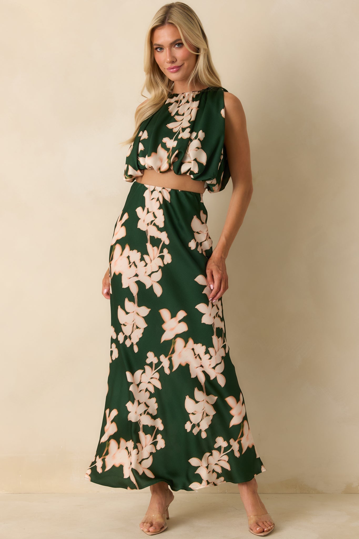 MINKPINK Vilma Green Floral Maxi Skirt