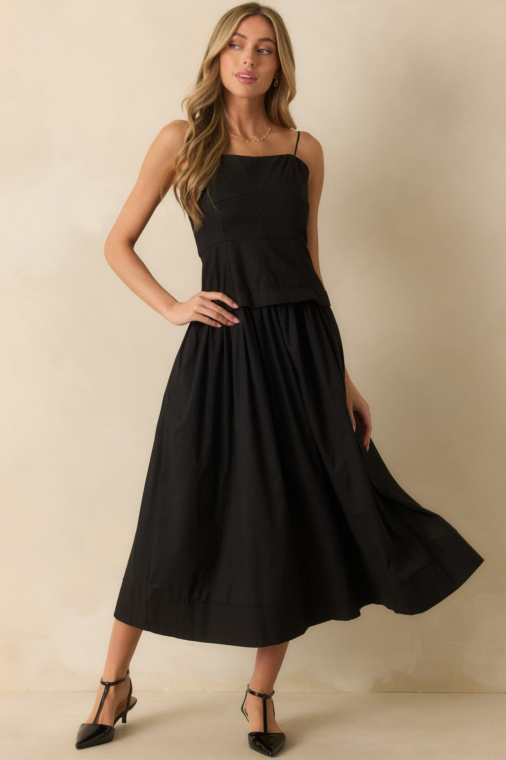 You Already Know Black Cotton Bustier Bodice Sleeveless Midi Dress