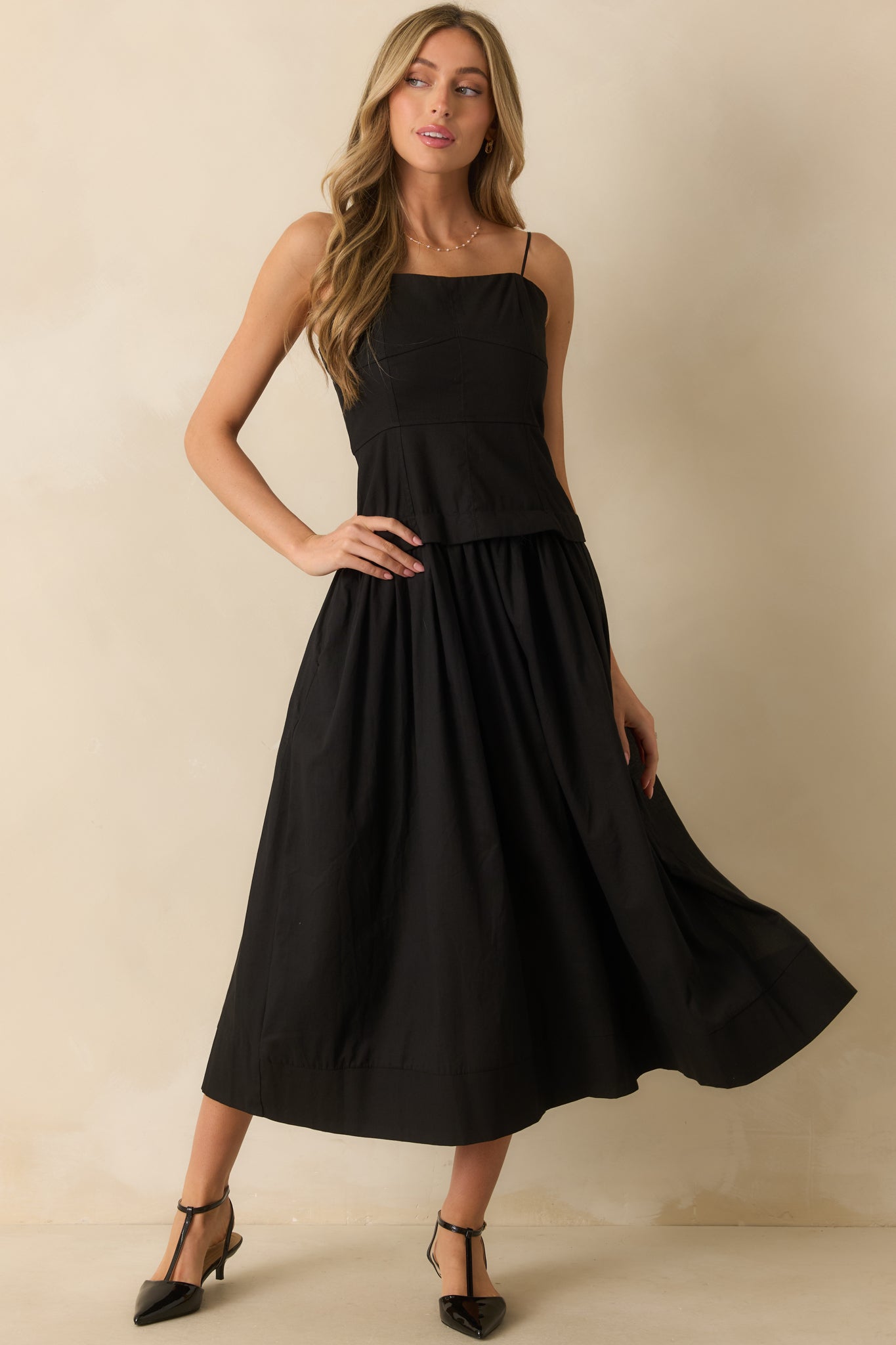 You Already Know Black Cotton Bustier Bodice Sleeveless Midi Dress