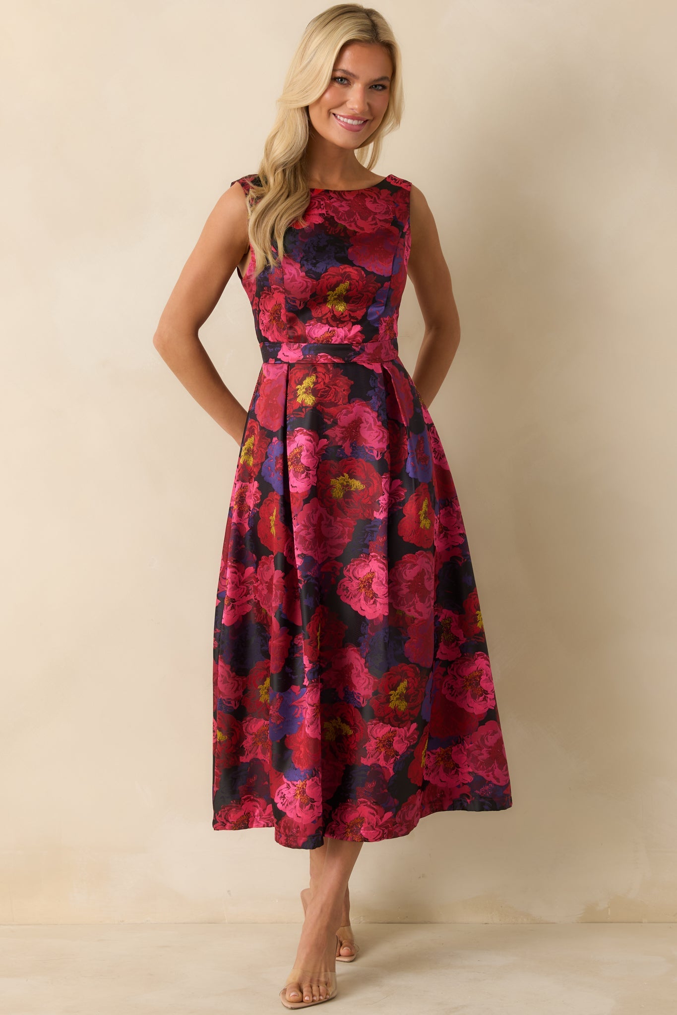Made You Blush Magenta Pink Multi Floral Jacquard Maxi Dress
