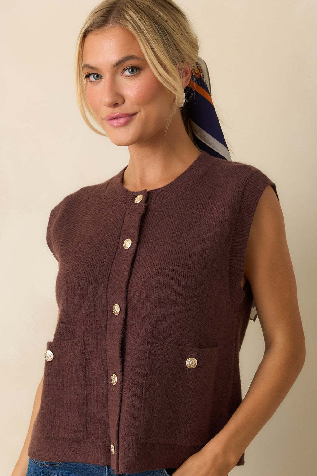 Keep Me Near Chocolate Brown Button Front Sweater Vest