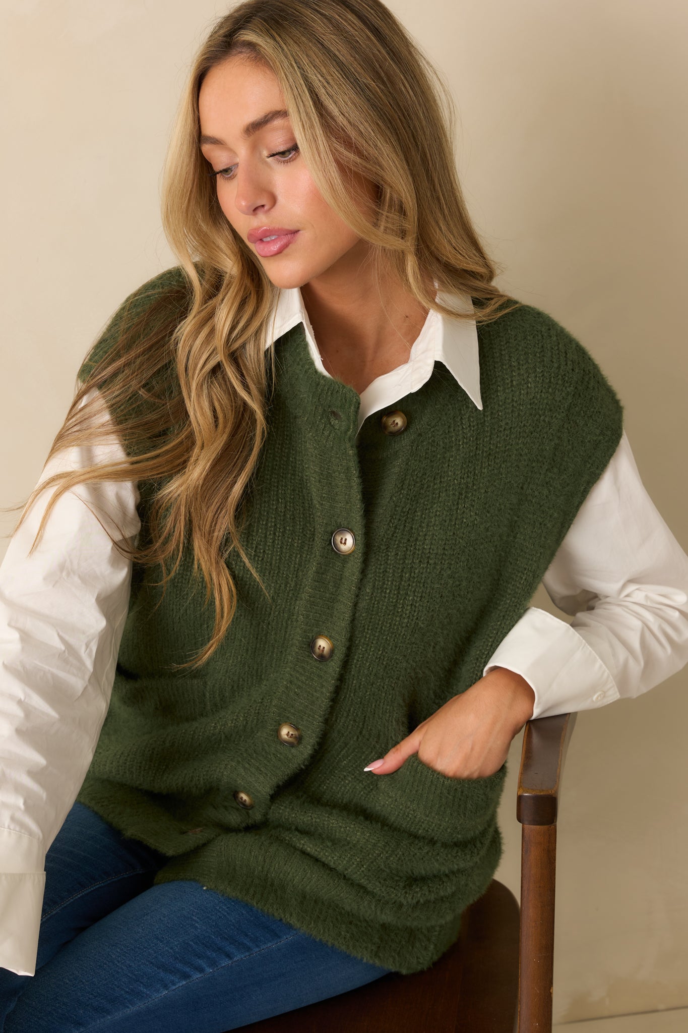 FRNCH Matcha Green Sleeveless Knit Cardigan