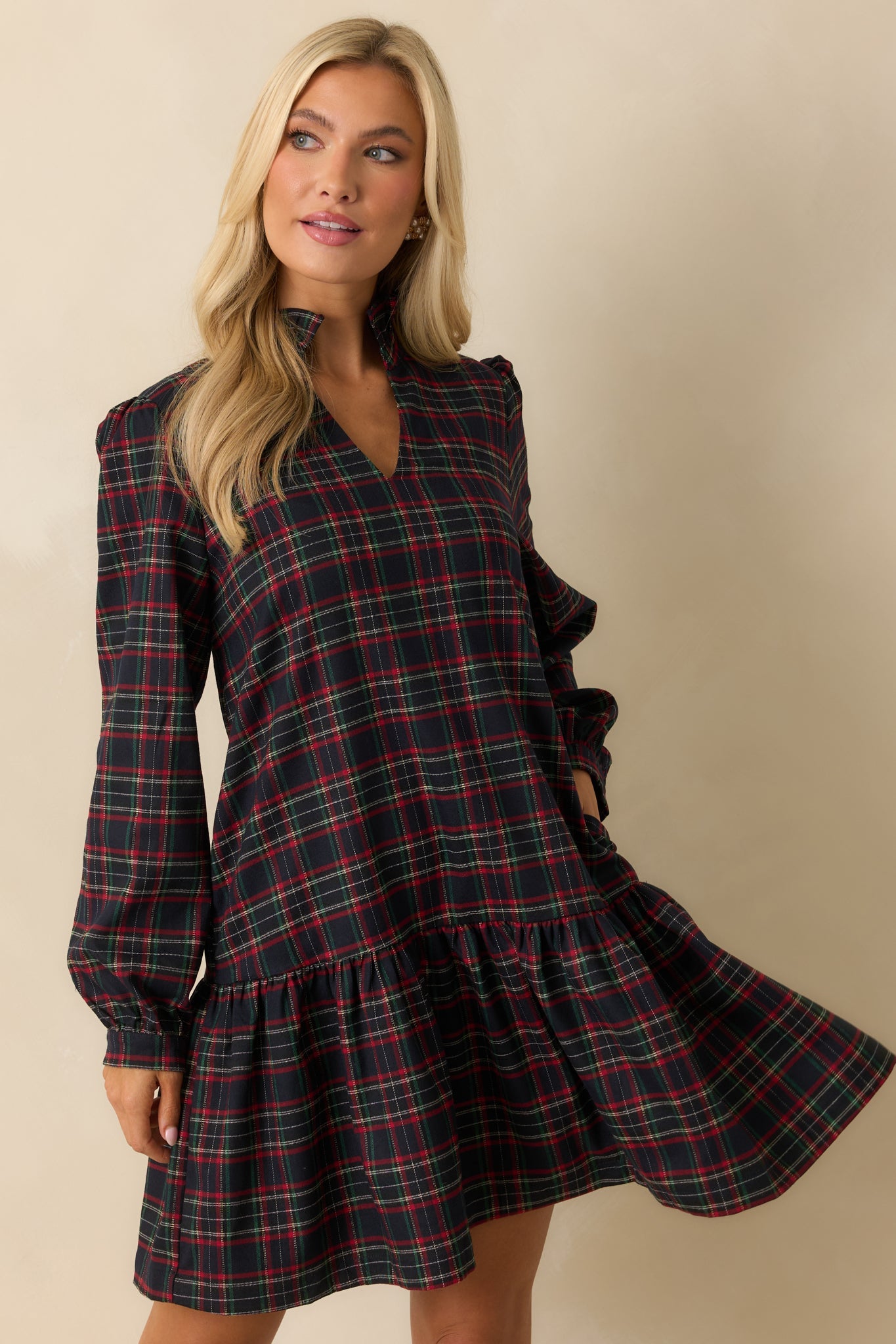 Tartan Tidings Navy Multi Plaid Ruffled Mini Dress