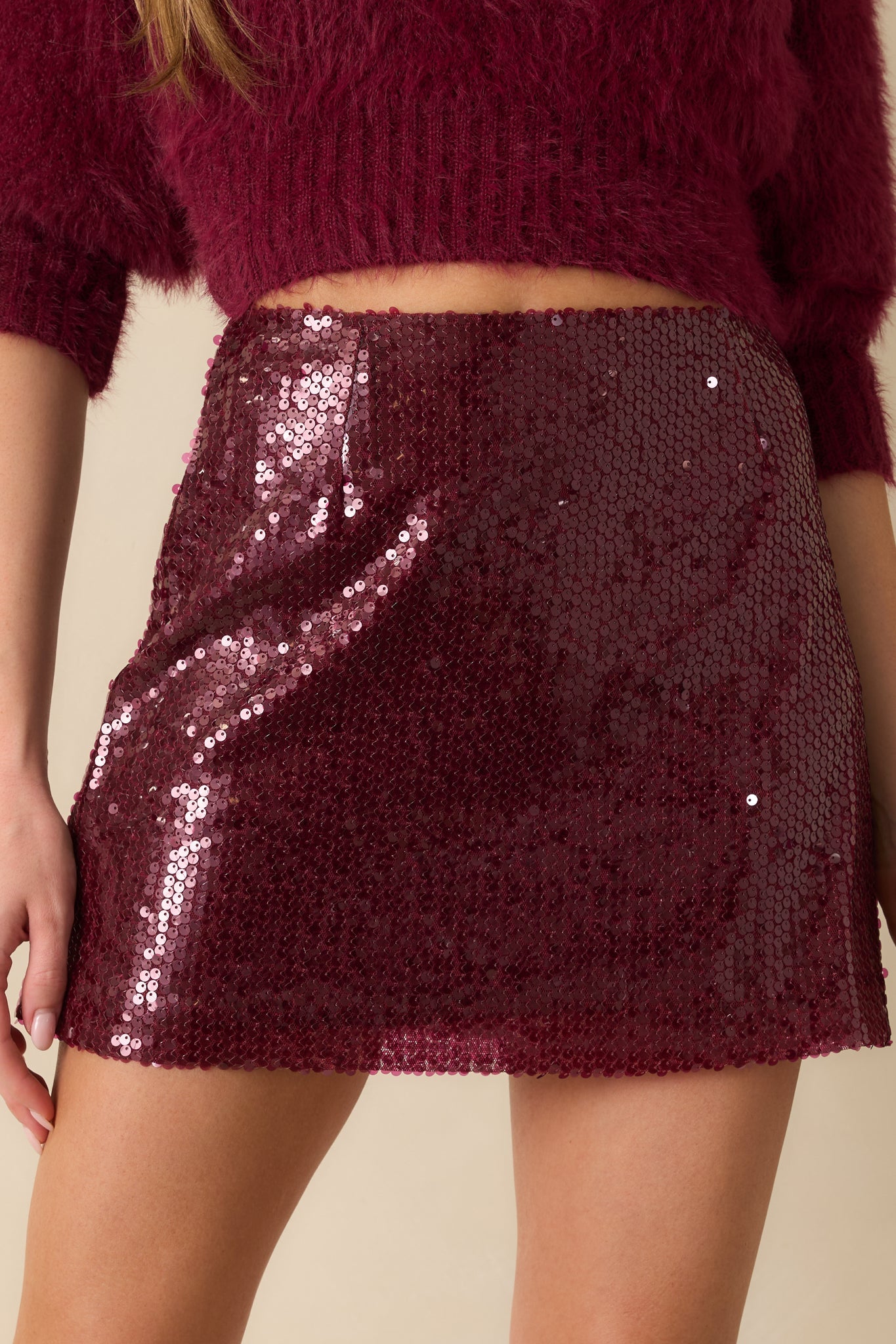 MINKPINK Agnes Wine Purple Sequin Mini Skirt
