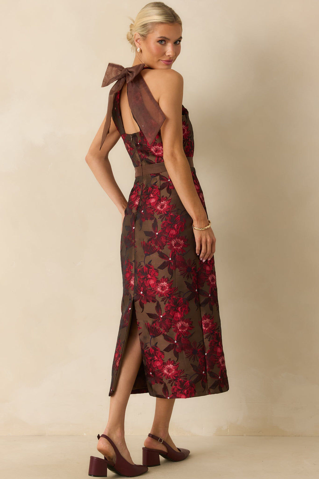 For the Storyline Mocha Brown Multi Floral Jacquard Maxi Dress