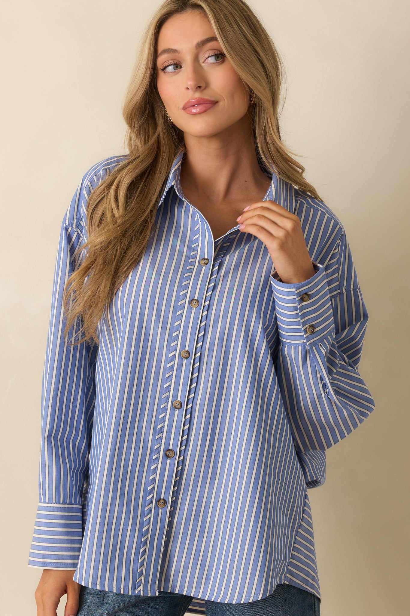 Just What You Wanted Navy Stripe Cotton Button Up Shirt