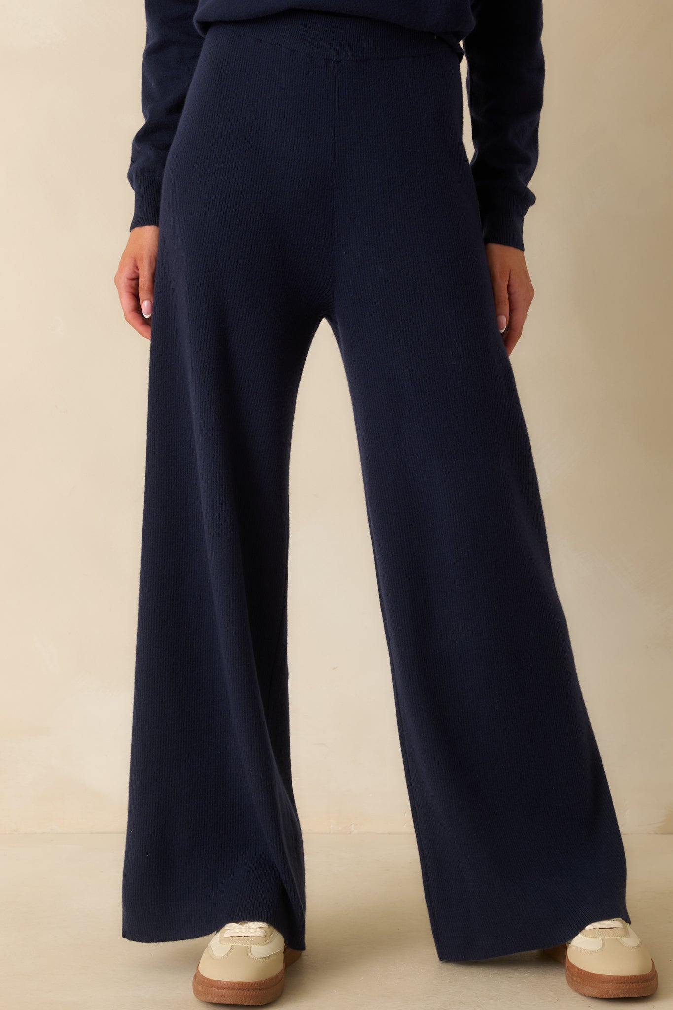 FRNCH Navy Blue Cosse Knit Pants