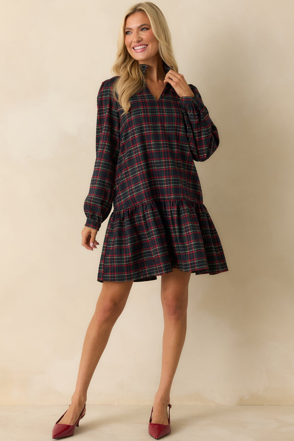 Tartan Tidings Navy Multi Plaid Ruffled Mini Dress