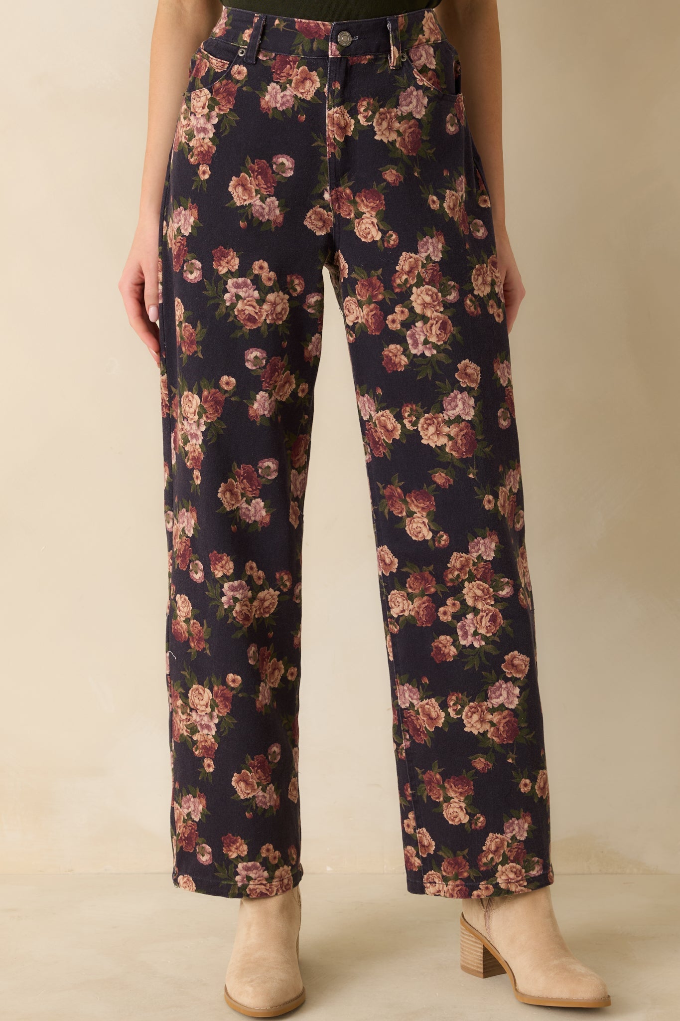 Step By Step Navy Floral Straight Leg Jeans