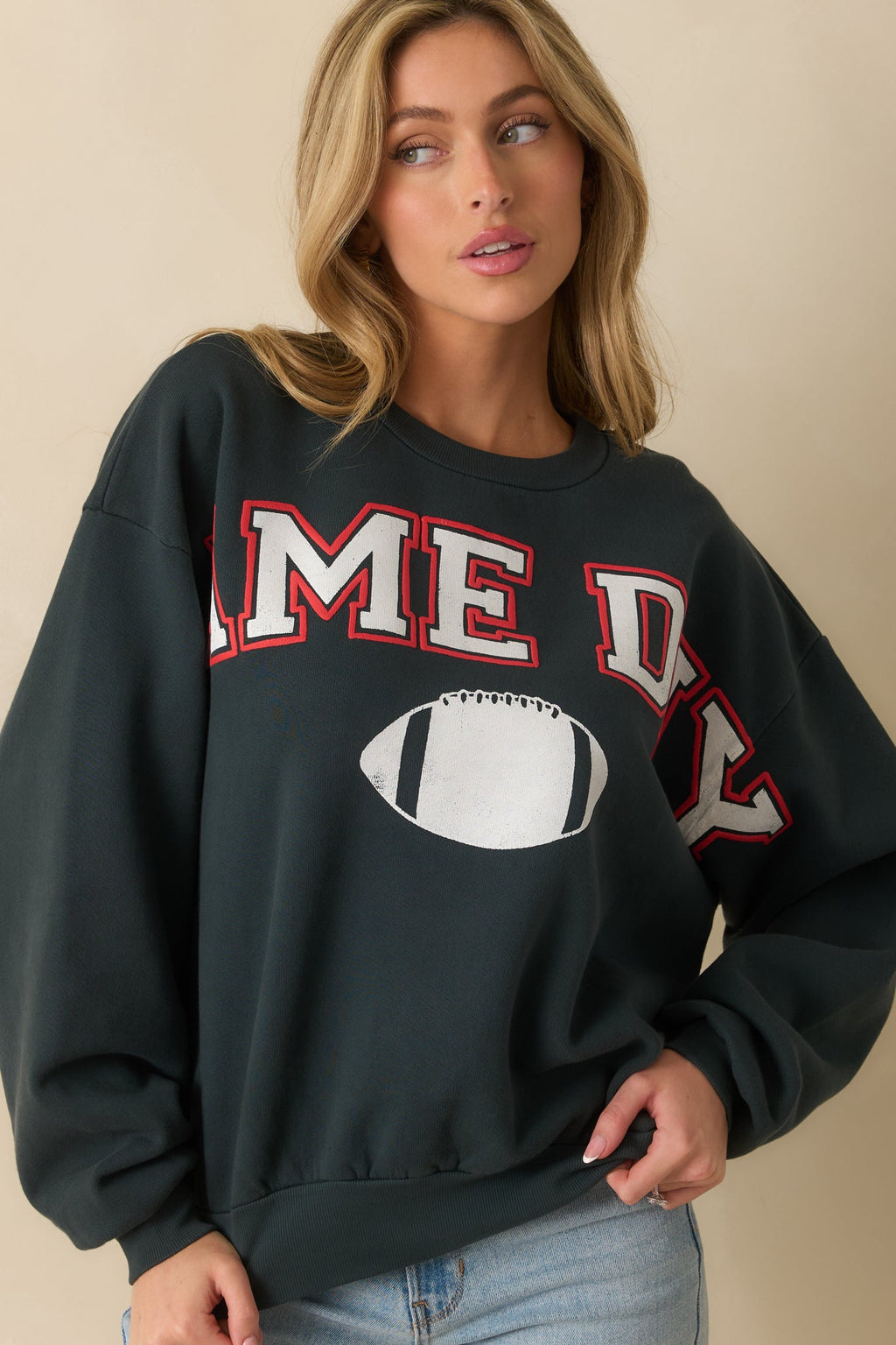 Game Day Vintage Black Cotton Crewneck Sweatshirt