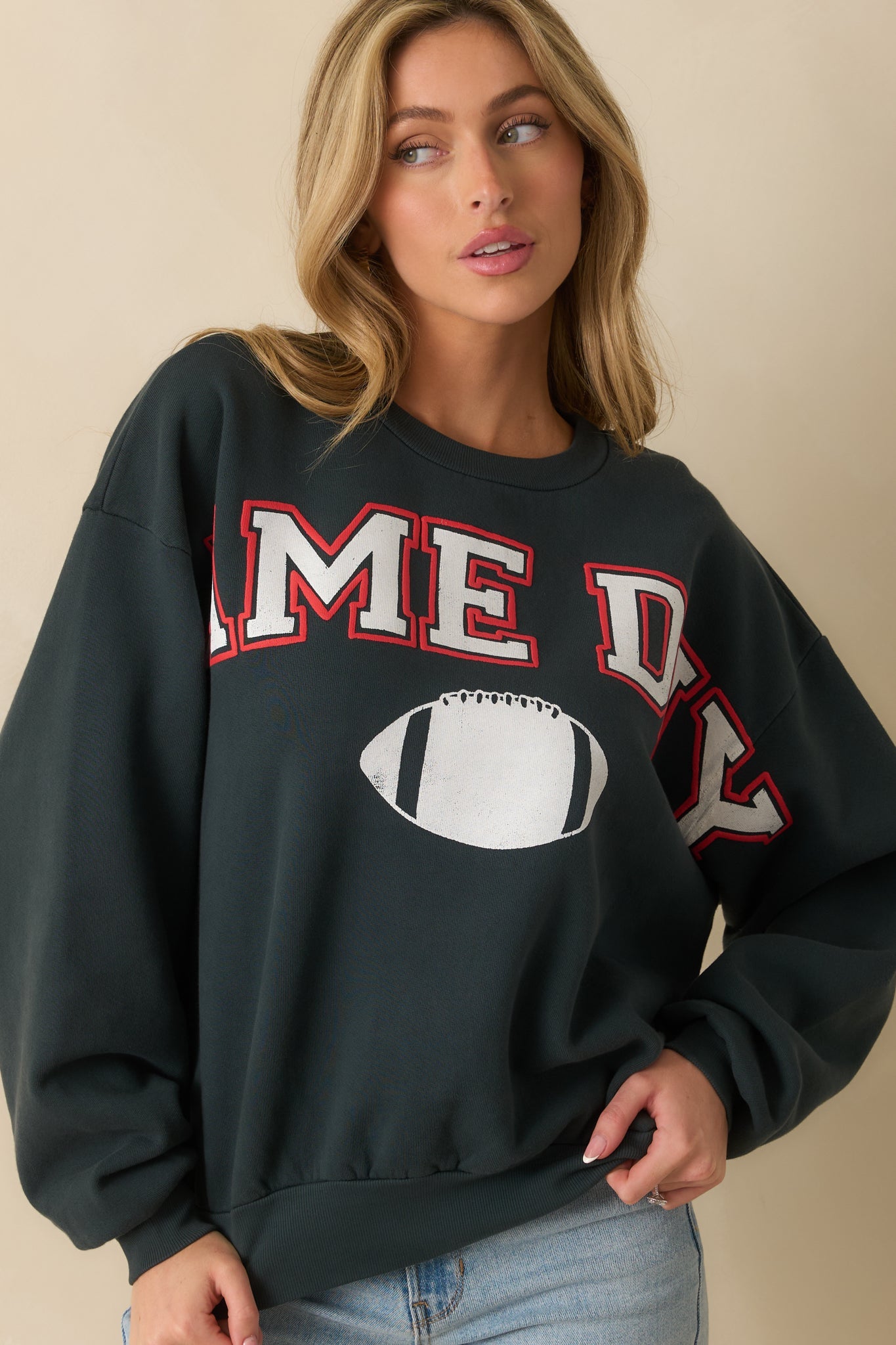 Game Day Vintage Black Cotton Crewneck Sweatshirt
