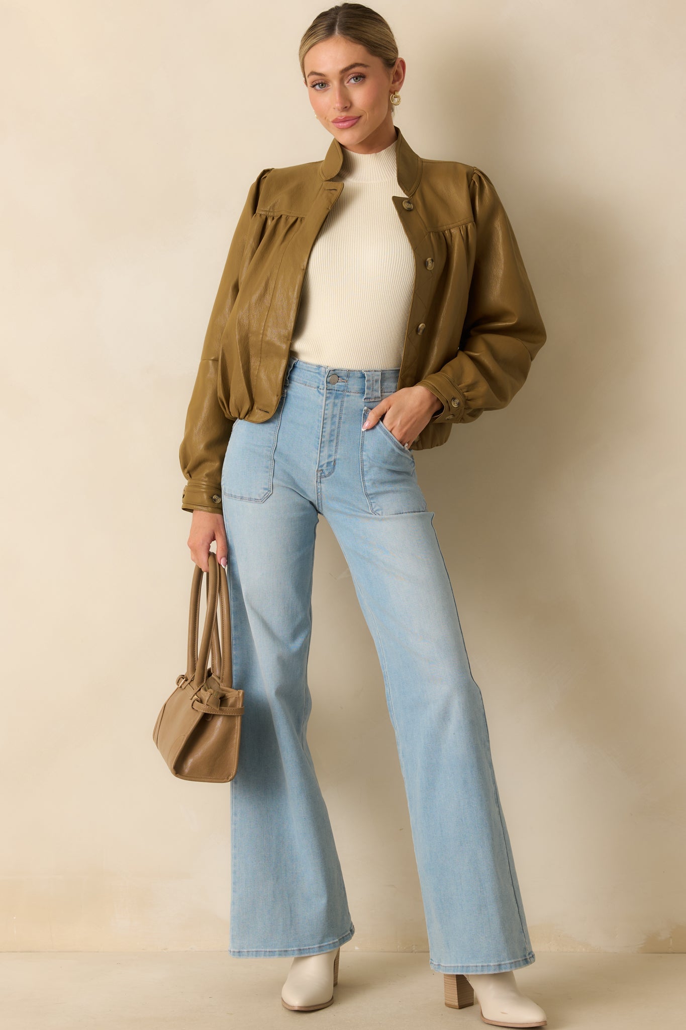 Set the Standard Olive Brown Faux Leather Jacket