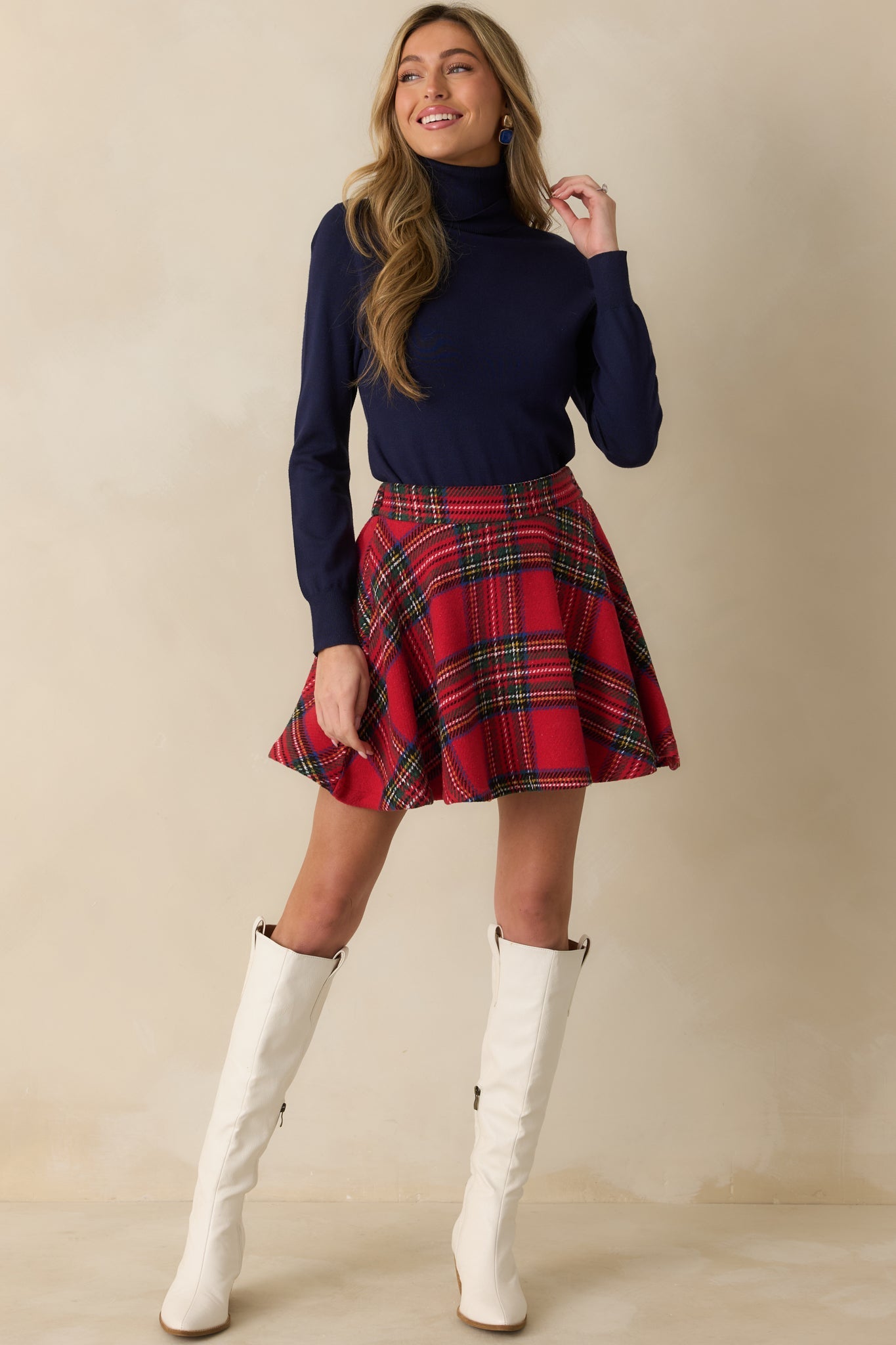 Make It Fun Red Multi Plaid Flared Mini Skirt
