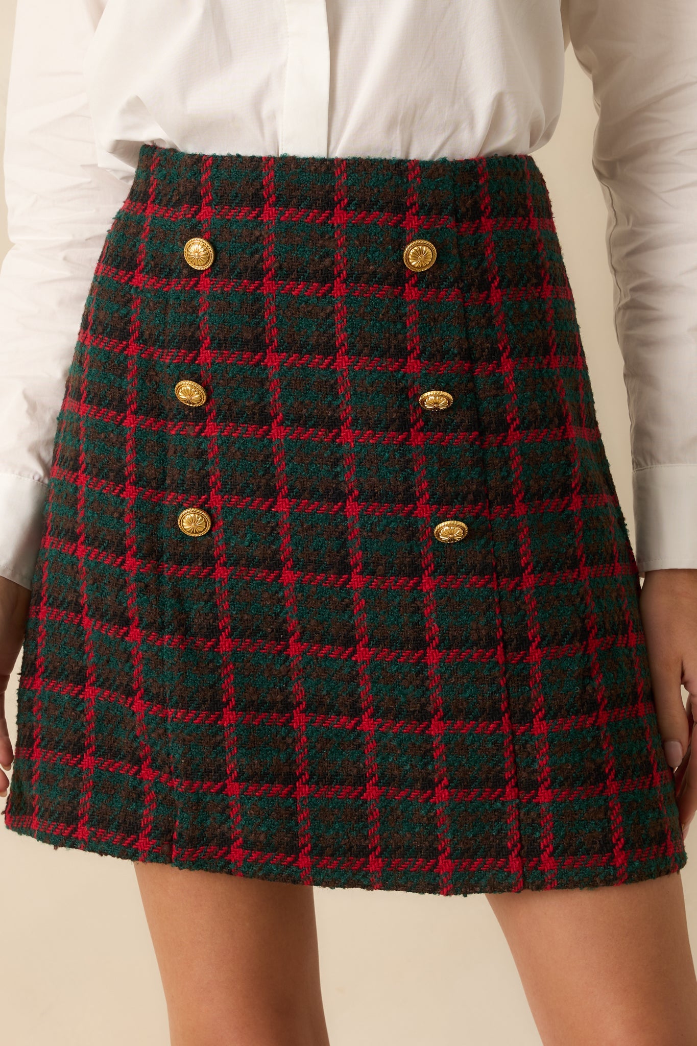 Prosperina Gardner Green Multi Plaid Tweed Mini Skirt