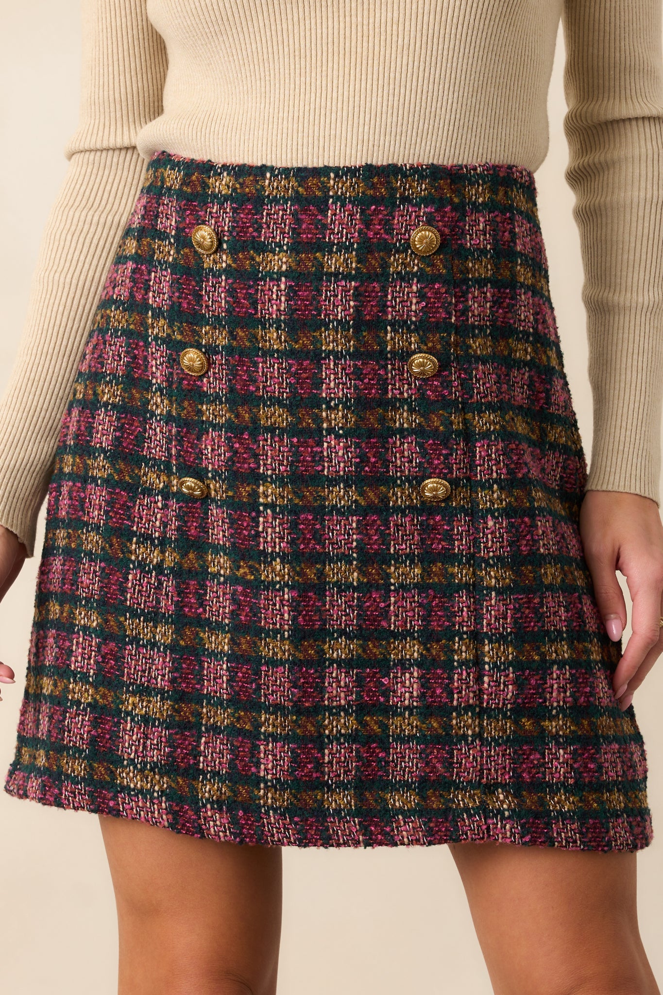 EXCLUSIVE: Prosperina Gardner Pink Multi Plaid Tweed Mini Skirt