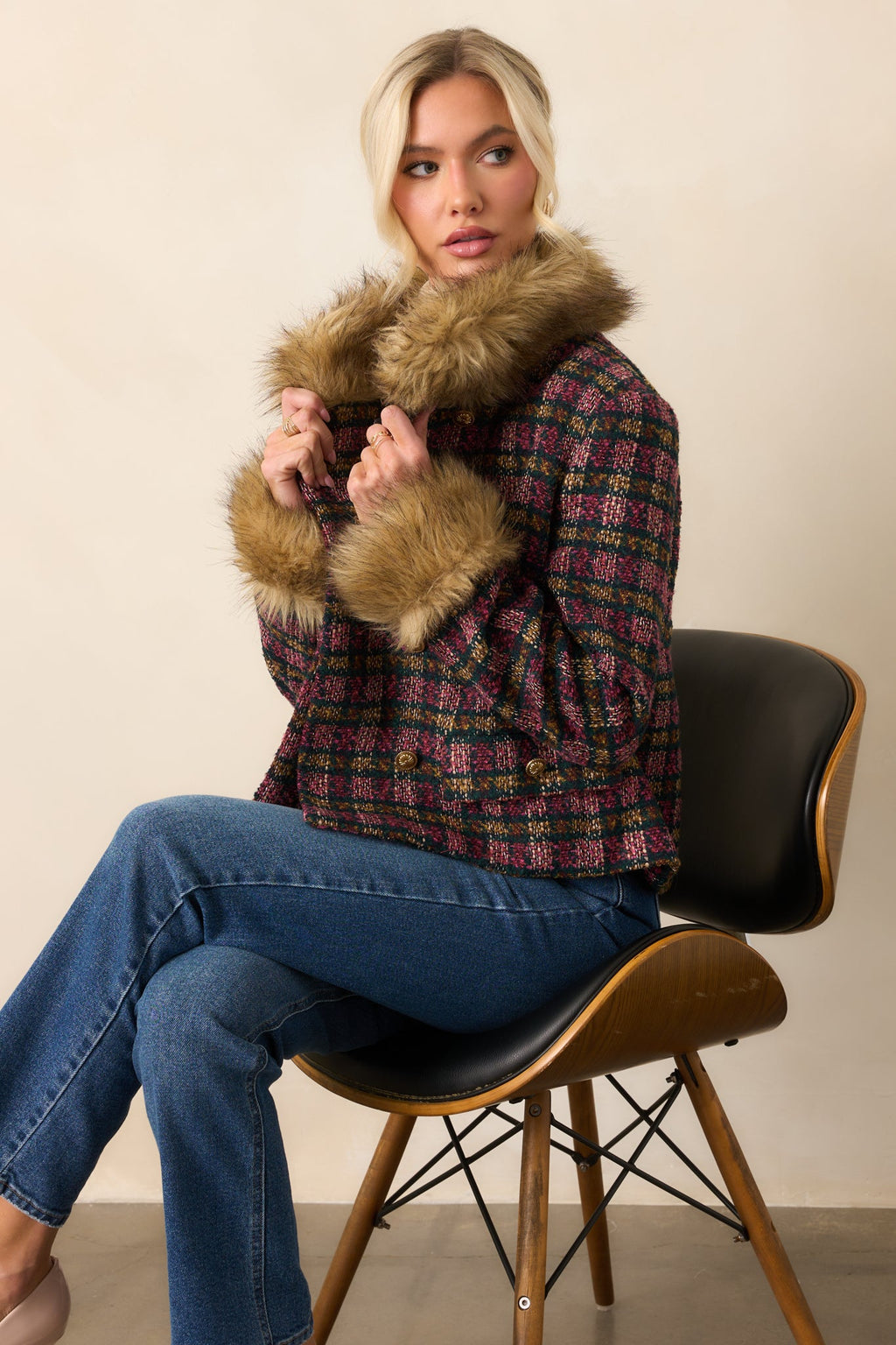 Prosperina Bouvier Pink Multi Plaid Tweed Jacket