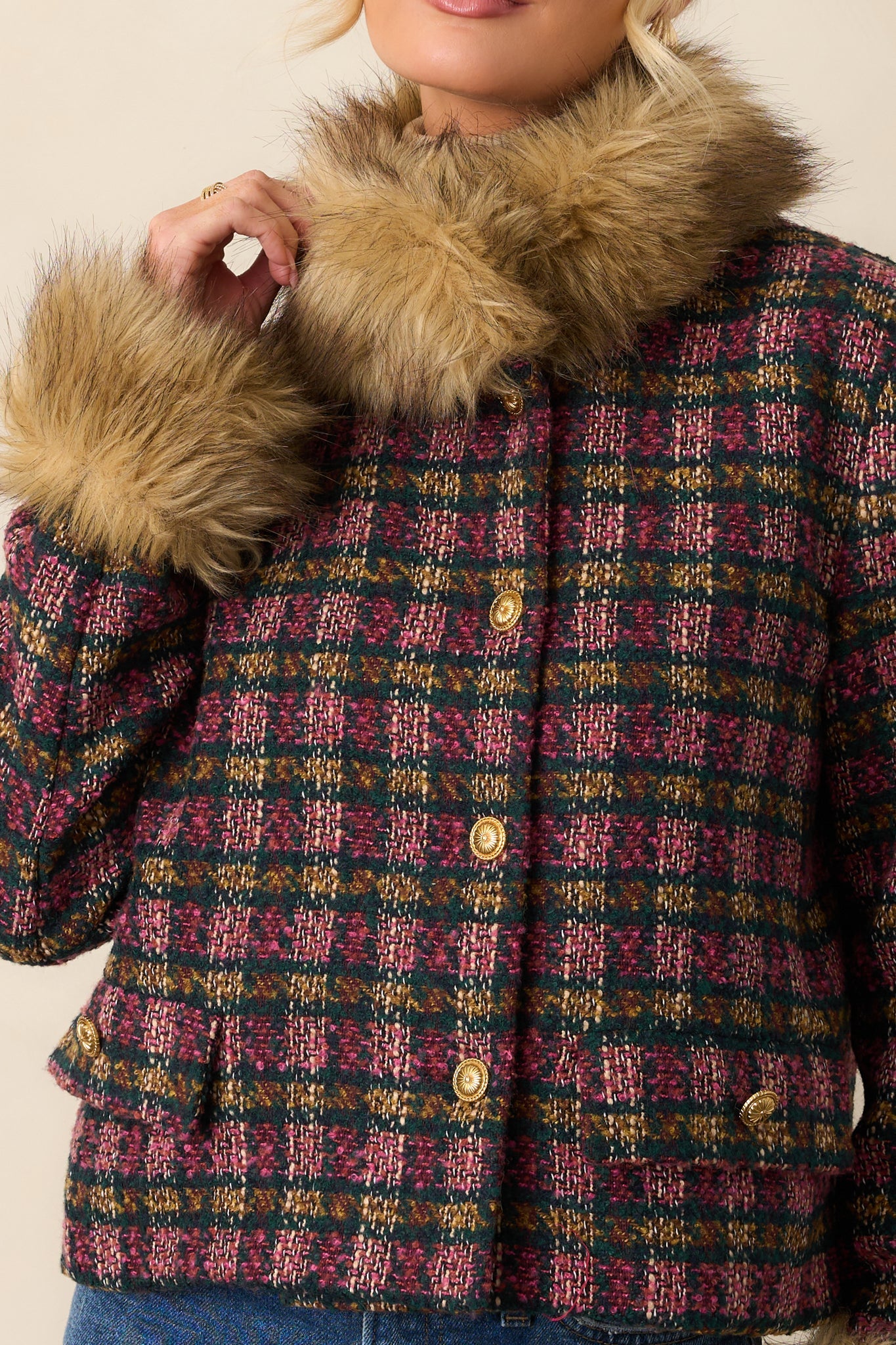 Prosperina Bouvier Pink Multi Plaid Tweed Jacket