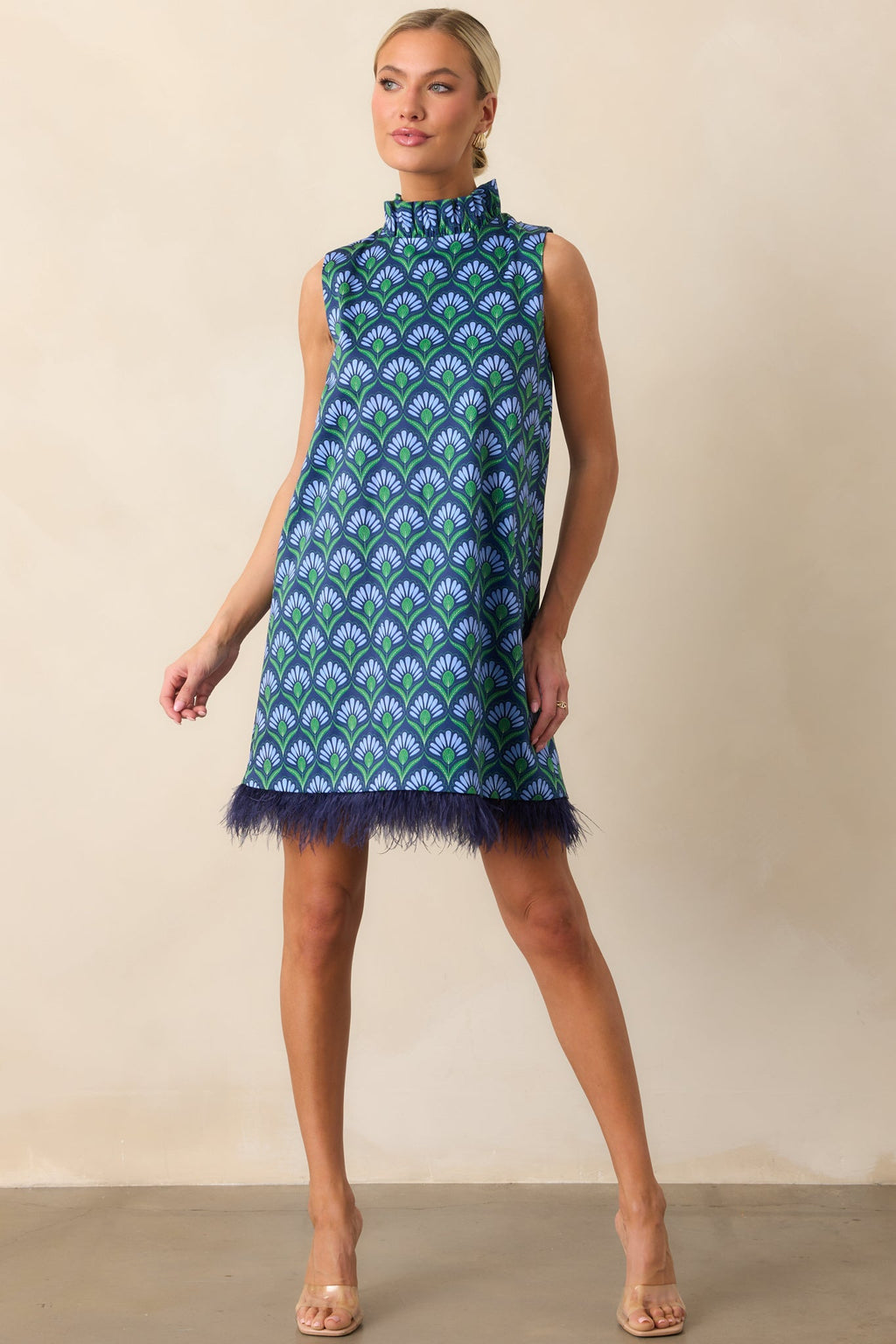 Prosperina Carlisle Blue Multi Geometric Print Cotton Shift Dress