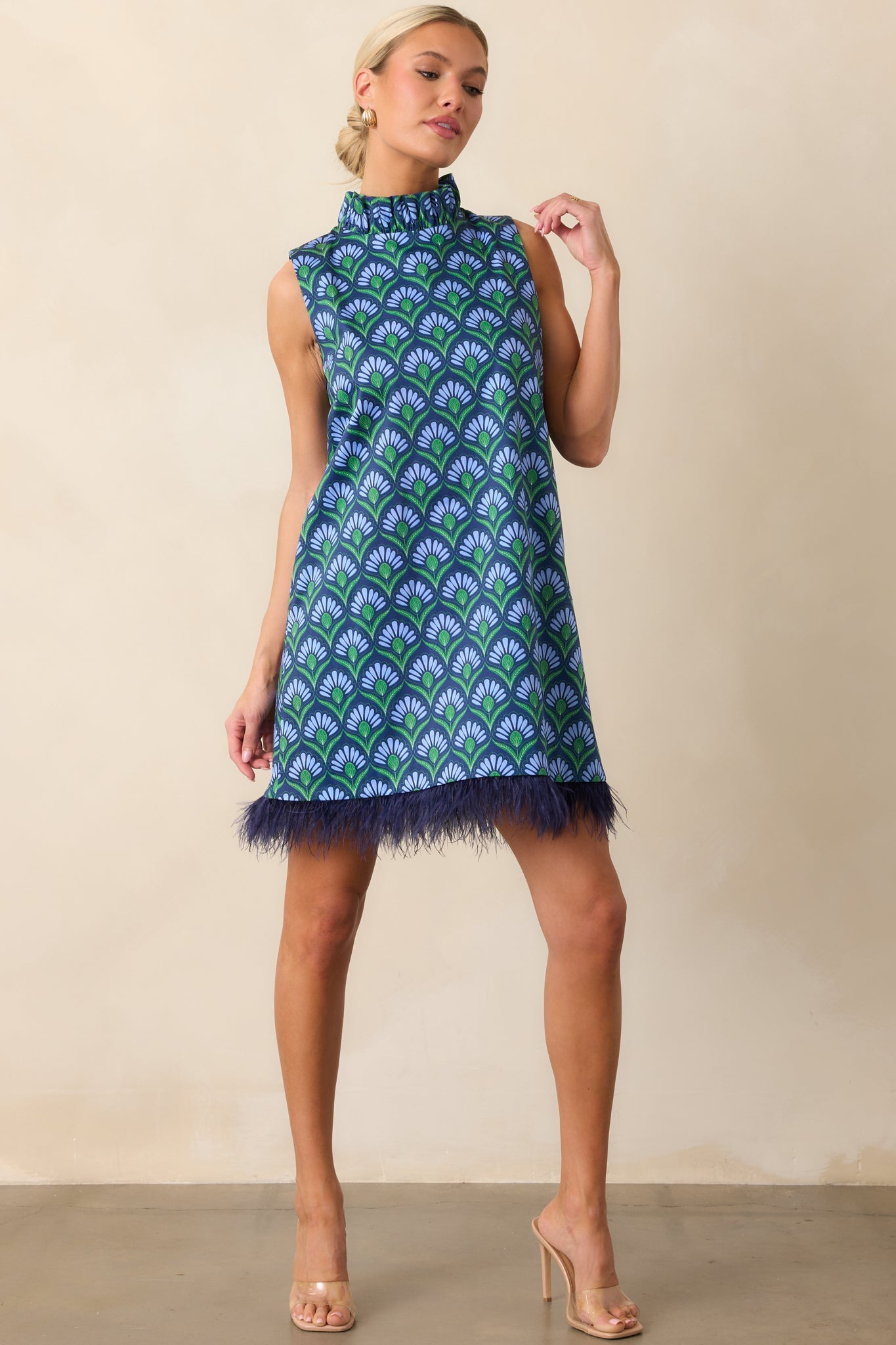 Prosperina Carlisle Blue Multi Geometric Print Cotton Shift Dress
