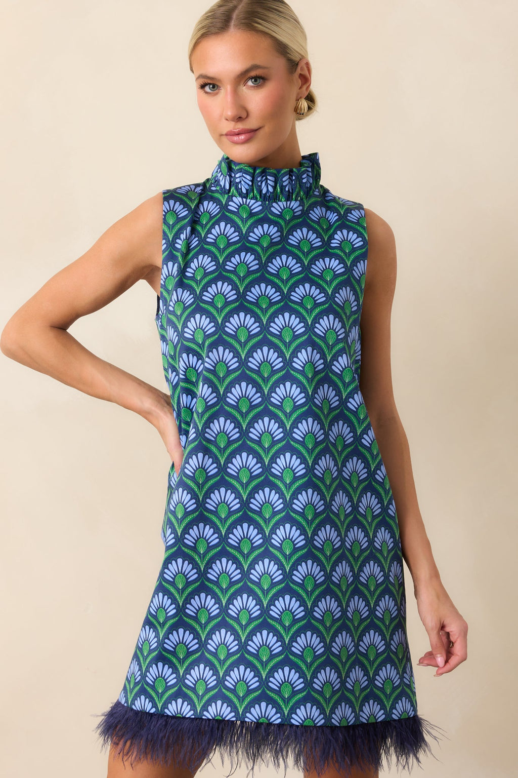 Prosperina Carlisle Blue Multi Geometric Print Cotton Shift Dress